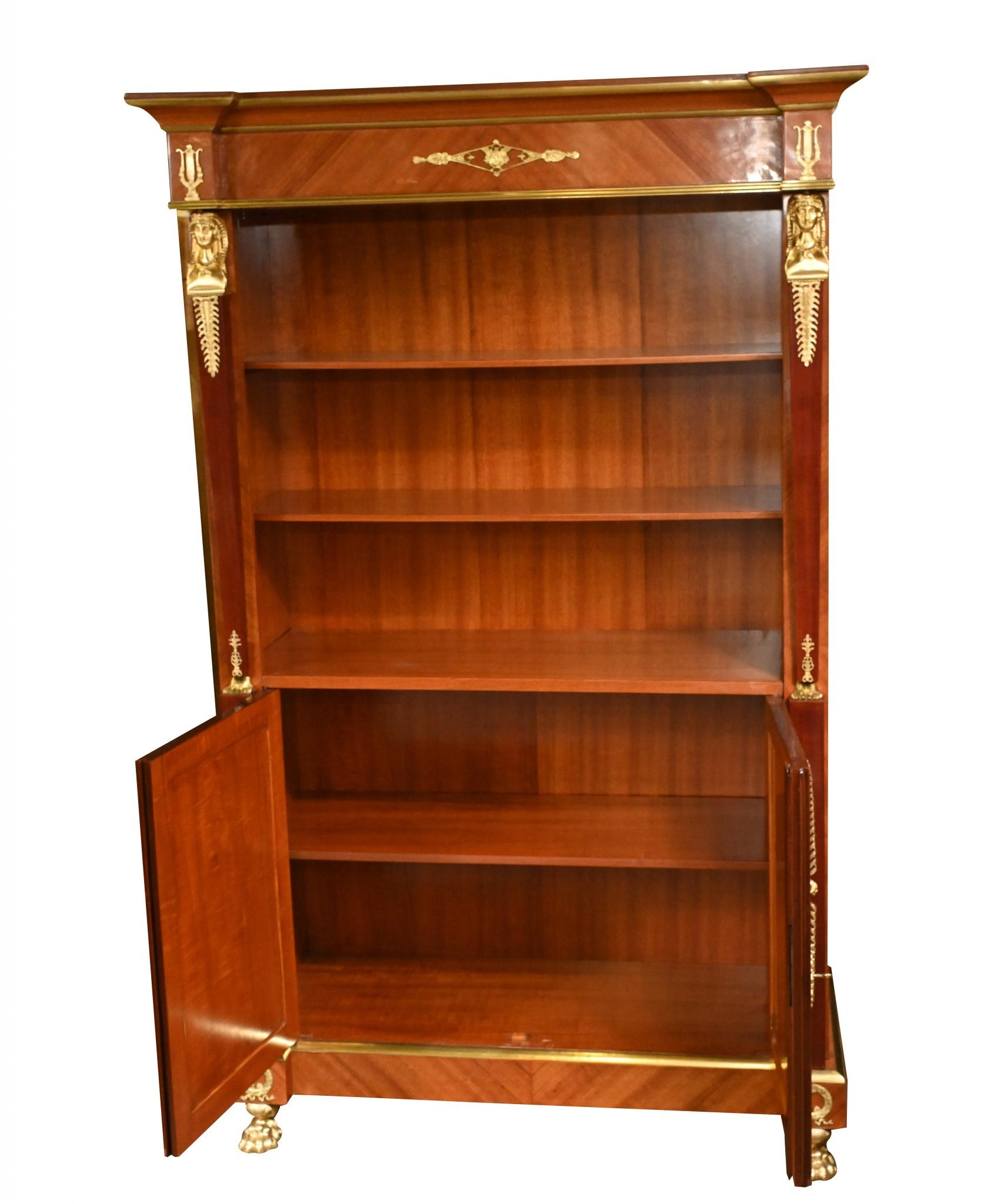 French Empire Bookcase - Walnut Open Front Cabinet For Sale 9