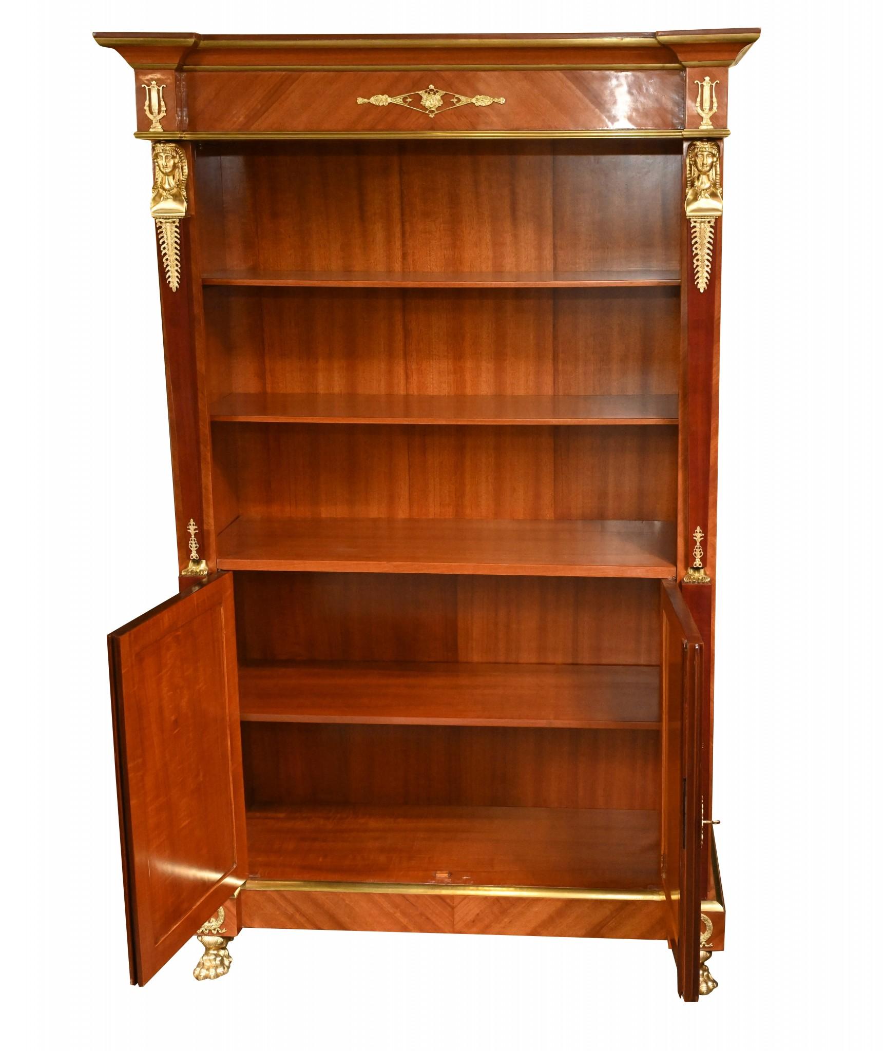 French Empire Bookcase - Walnut Open Front Cabinet For Sale 10