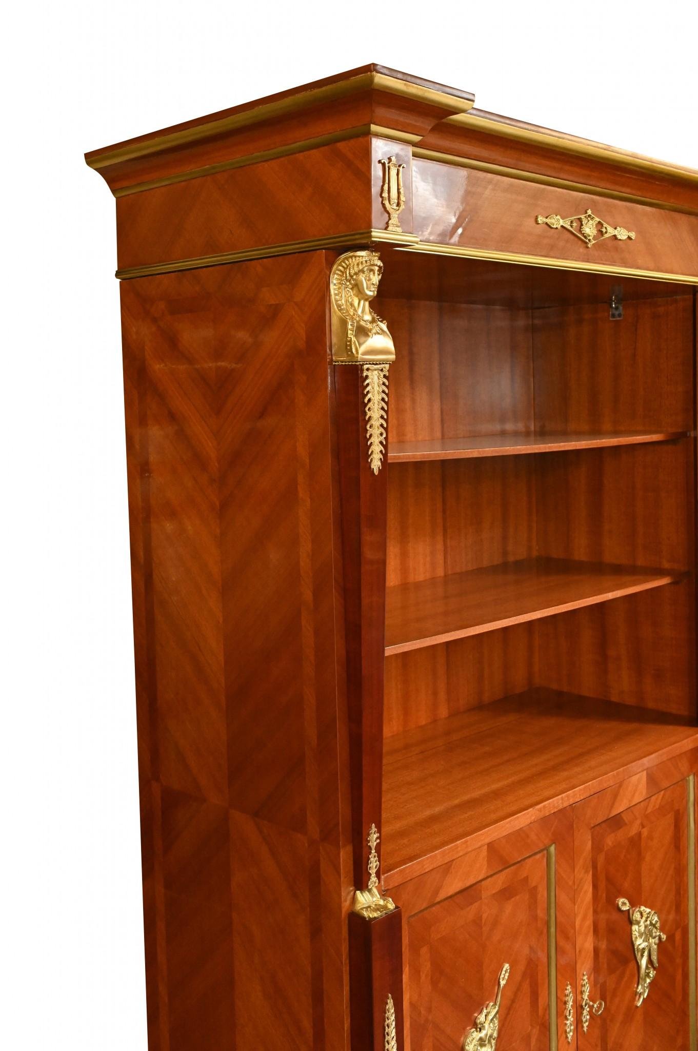 French Empire Bookcase - Walnut Open Front Cabinet For Sale 2