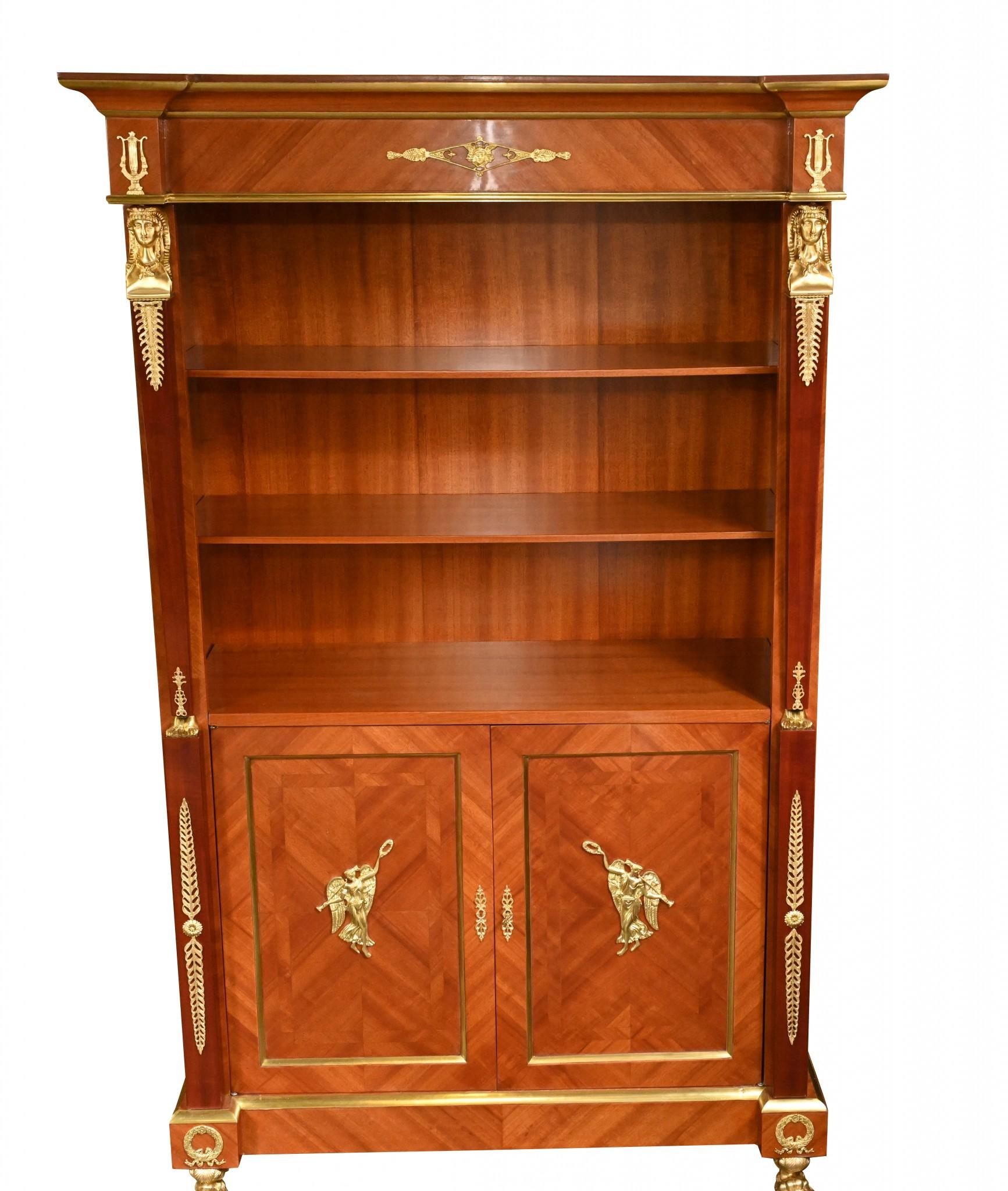 French Empire Bookcase - Walnut Open Front Cabinet For Sale 4