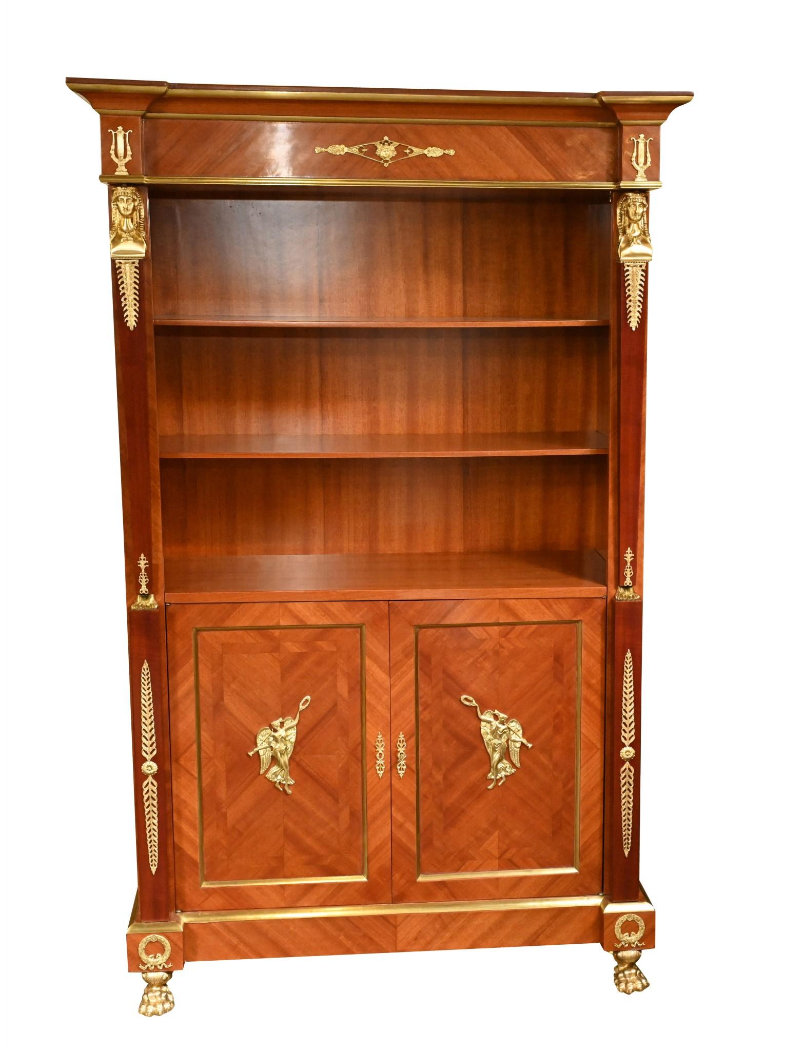 French Empire Bookcase - Walnut Open Front Cabinet For Sale 5