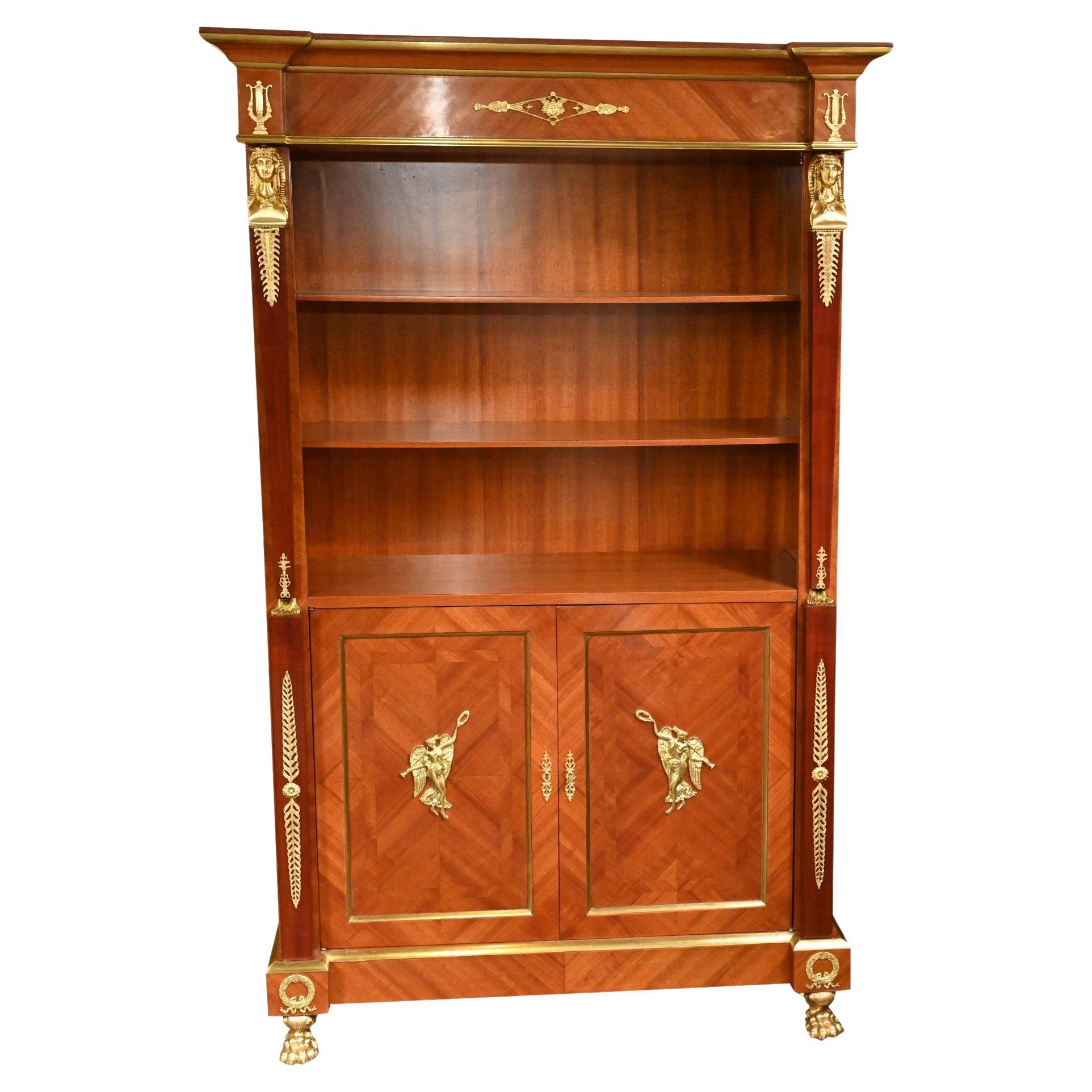 French Empire Bookcase - Walnut Open Front Cabinet