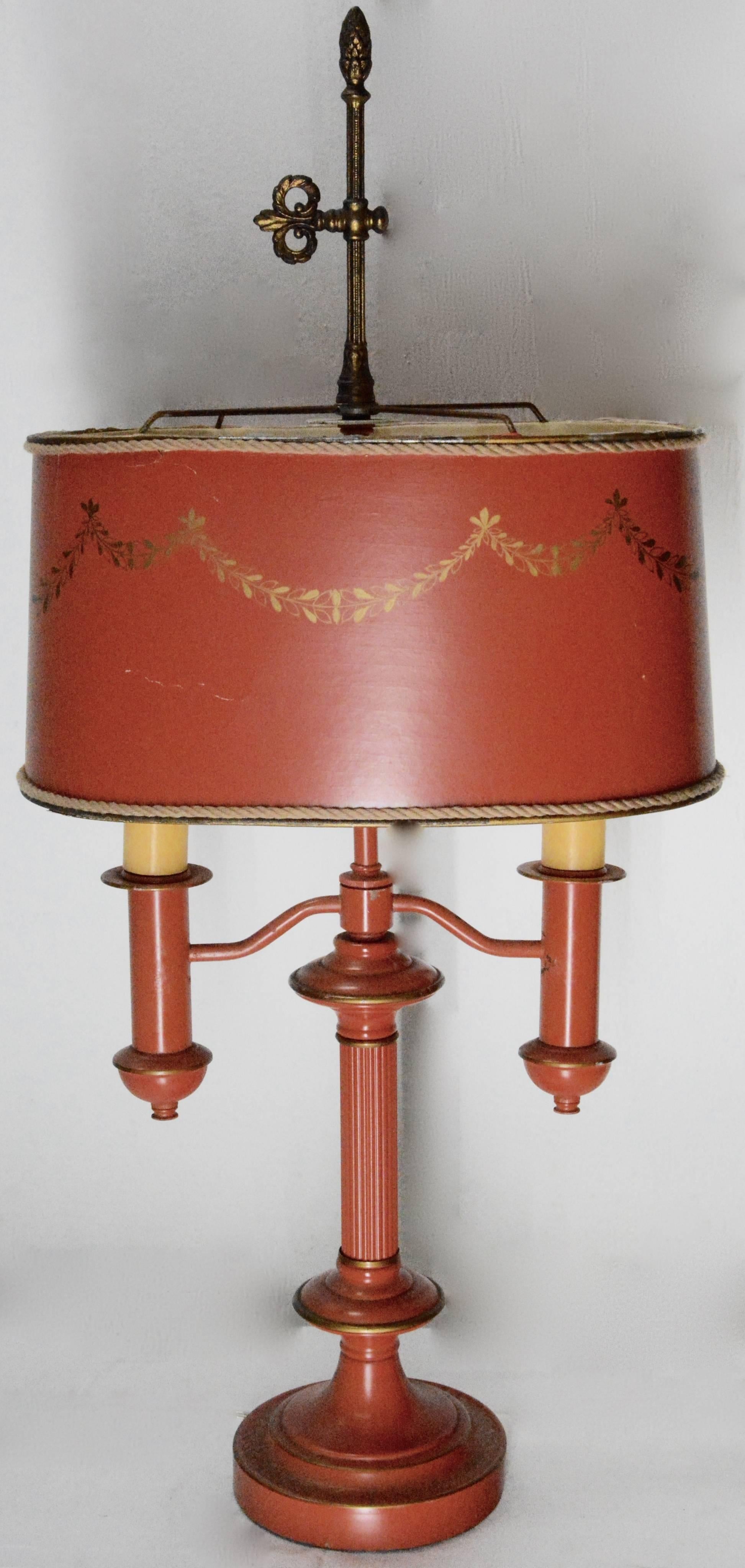 Hand-Crafted French Empire Bouillette Style Tole Lamp For Sale