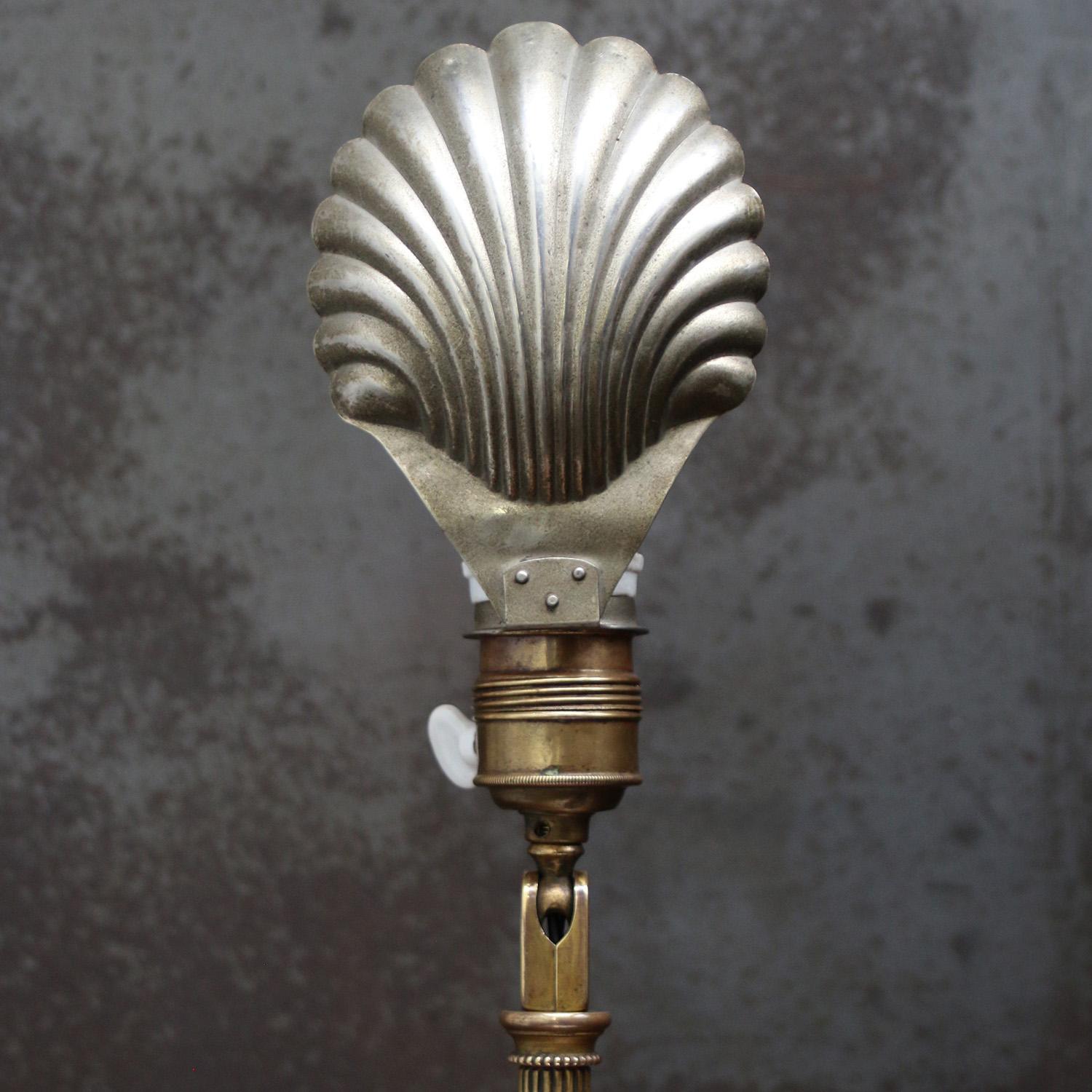 French Empire Brass Art Deco Shell Desk Table Lamp For Sale 1
