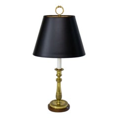Lampada a candeliere francese in ottone Impero con paralume nero e oro