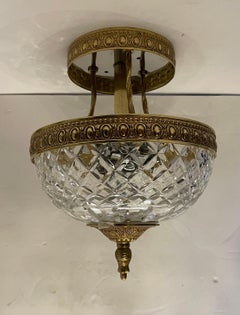 Französisch Empire Messing Cut Crystal Semi Flush Mount Pair Deckenleuchten