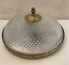 French Empire Brass Diamond Cut Crystal Flush Mount Ceiling Light Fixture
