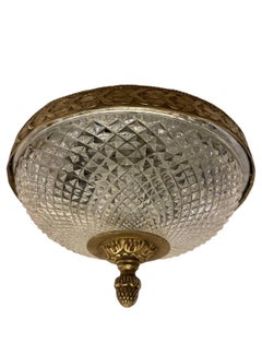 French Empire Brass Diamond Cut Crystal Flush Mount Ceiling Light Fixtures X 8