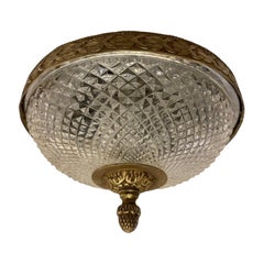French Empire Brass Diamond Cut Crystal Flush Mount Ceiling Light Fixtures X 8