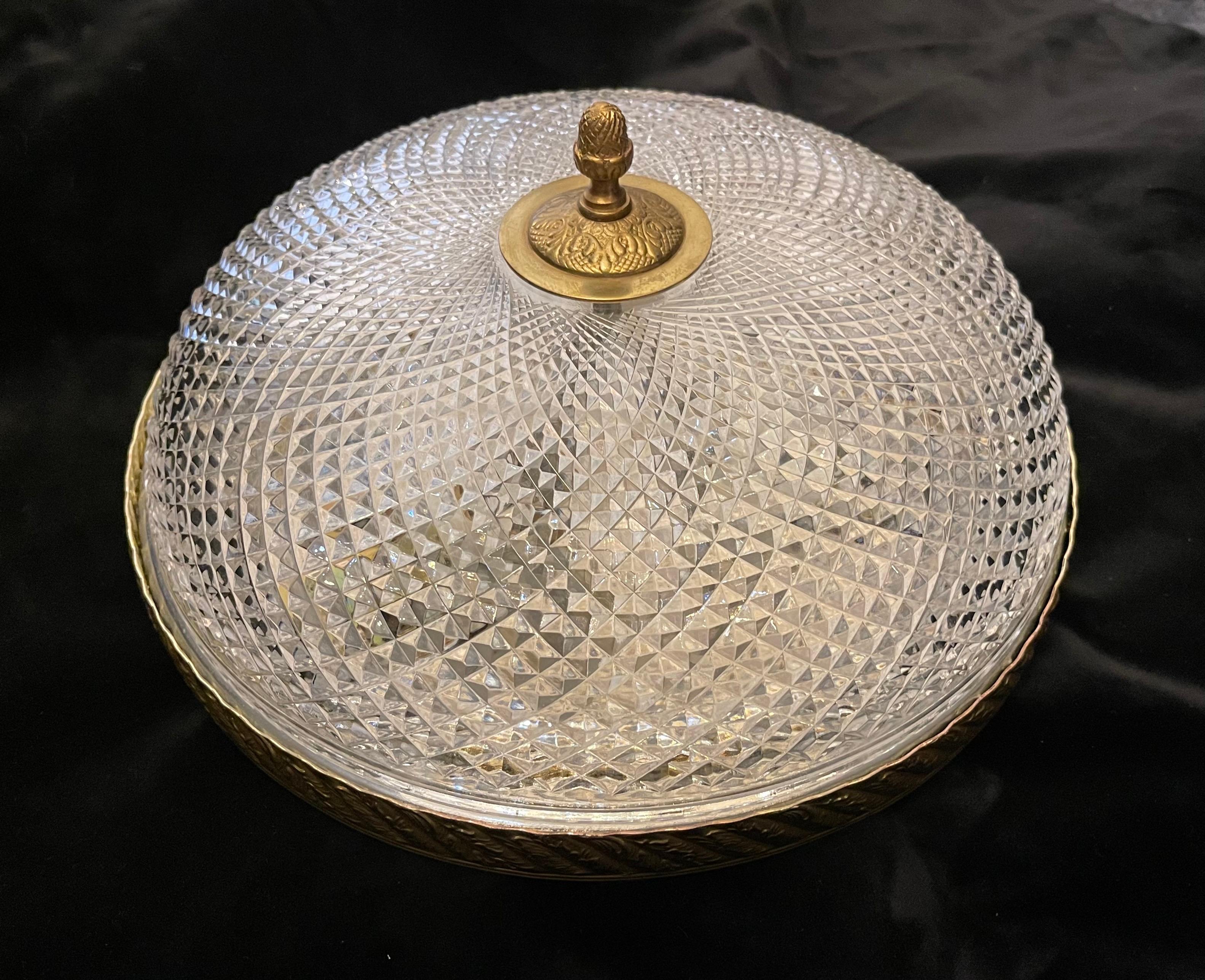 French Empire Brass Diamond Cut Crystal Flush Mount Ceiling Light ...