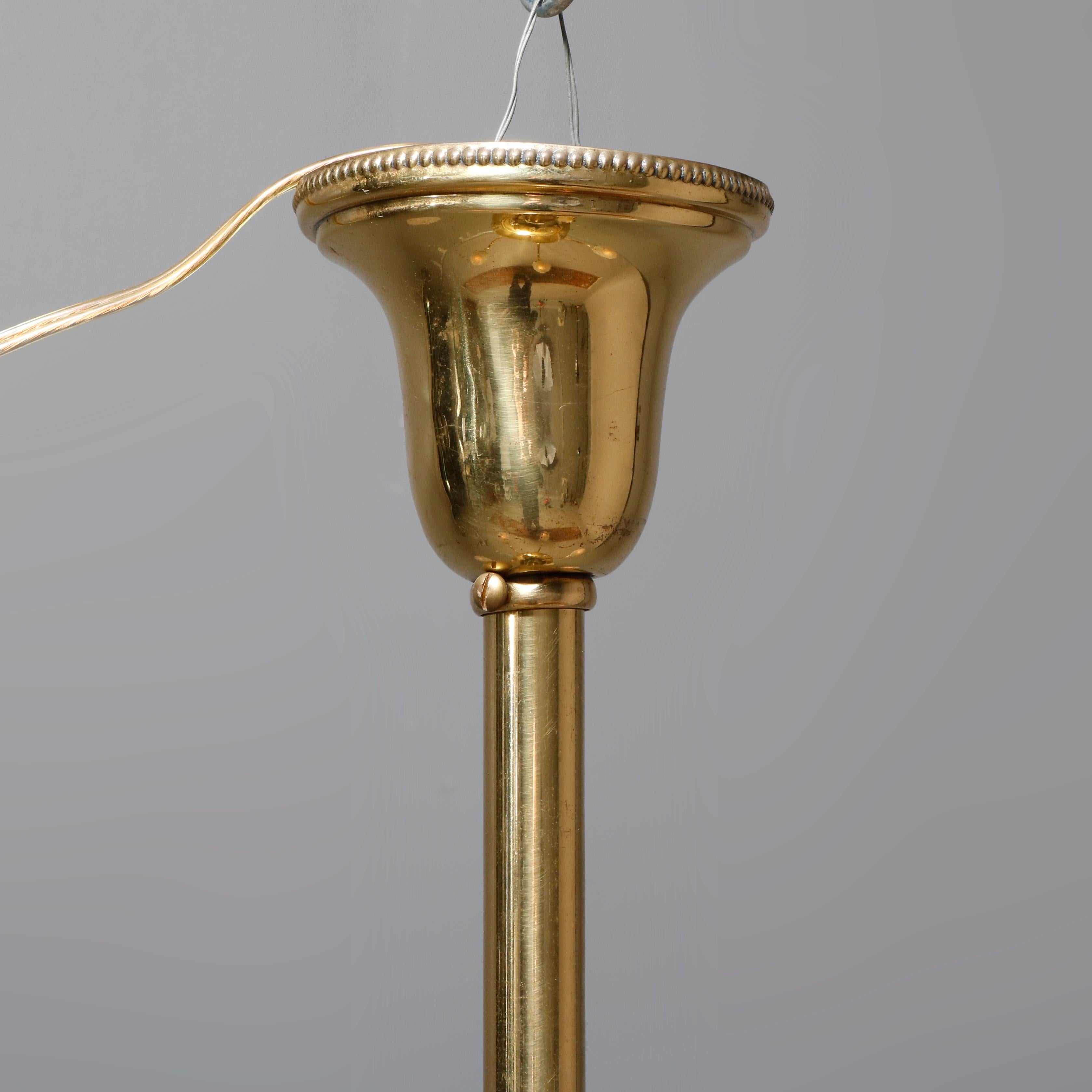 Americano Lampadario a globo in ottone Impero francese con paralumi a forma di fiamma, 1930 ca. in vendita