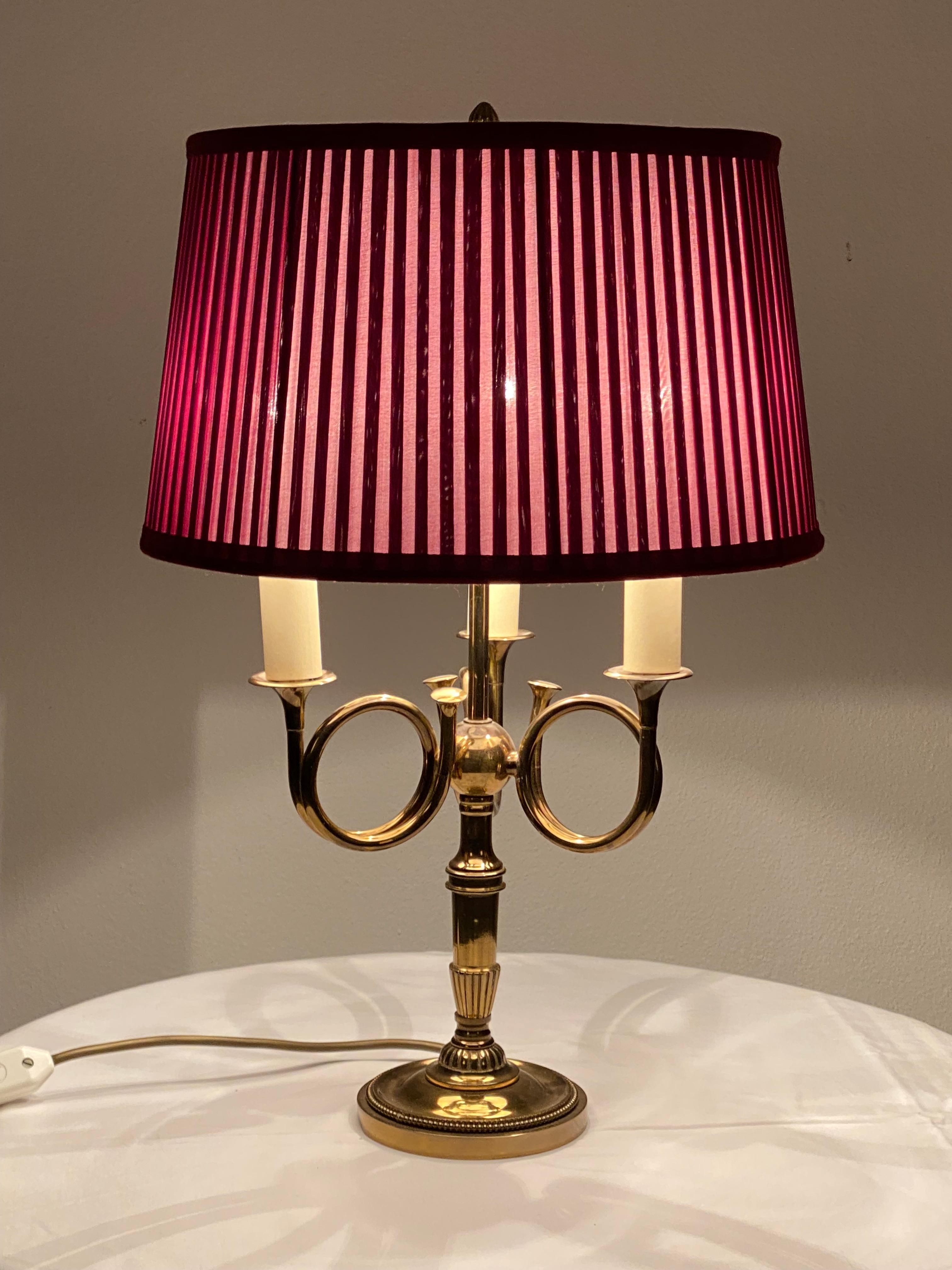 French Empire Brass Horn Shaped Table Lamp 8