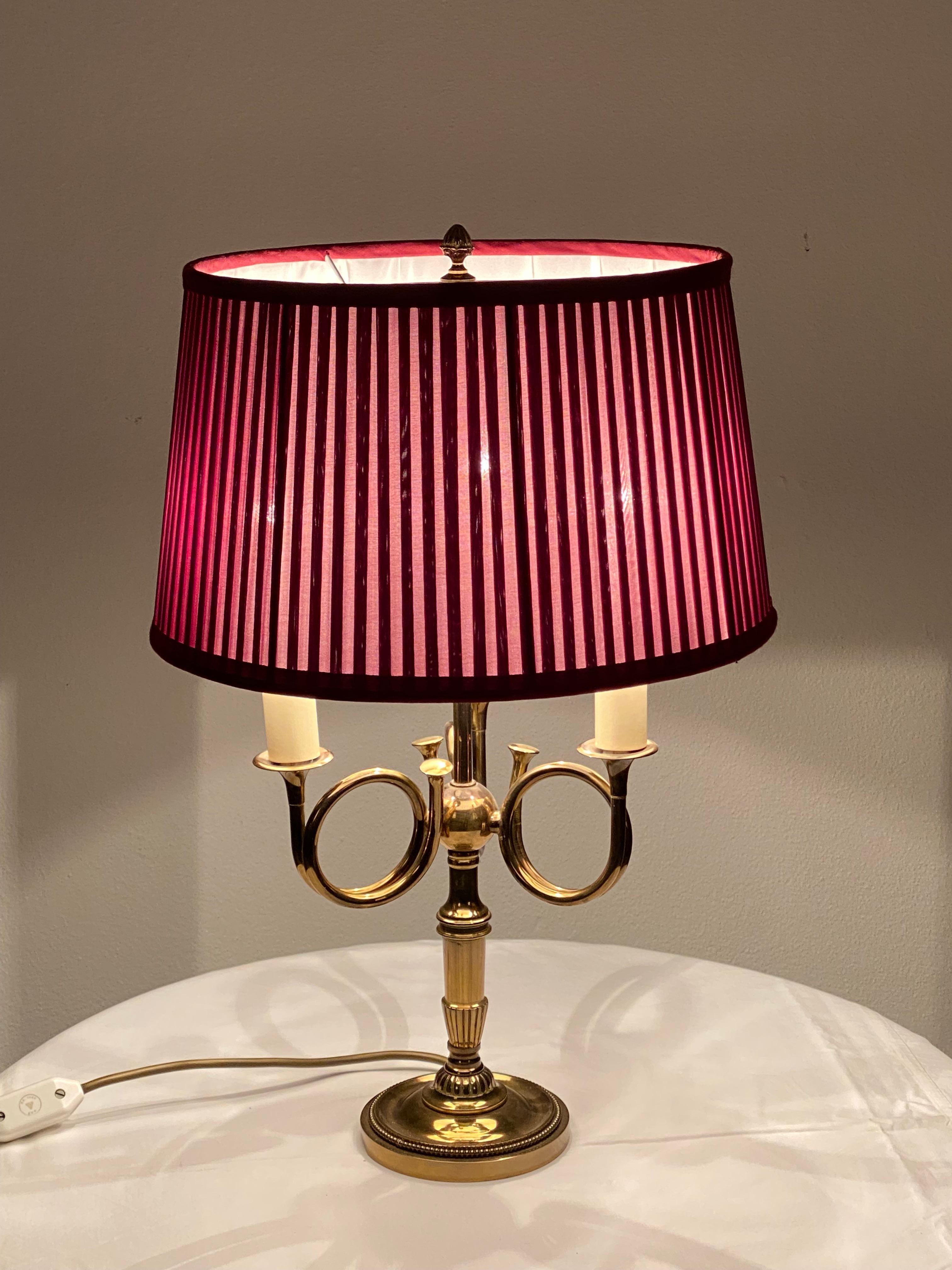 French Empire Brass Horn Shaped Table Lamp 9