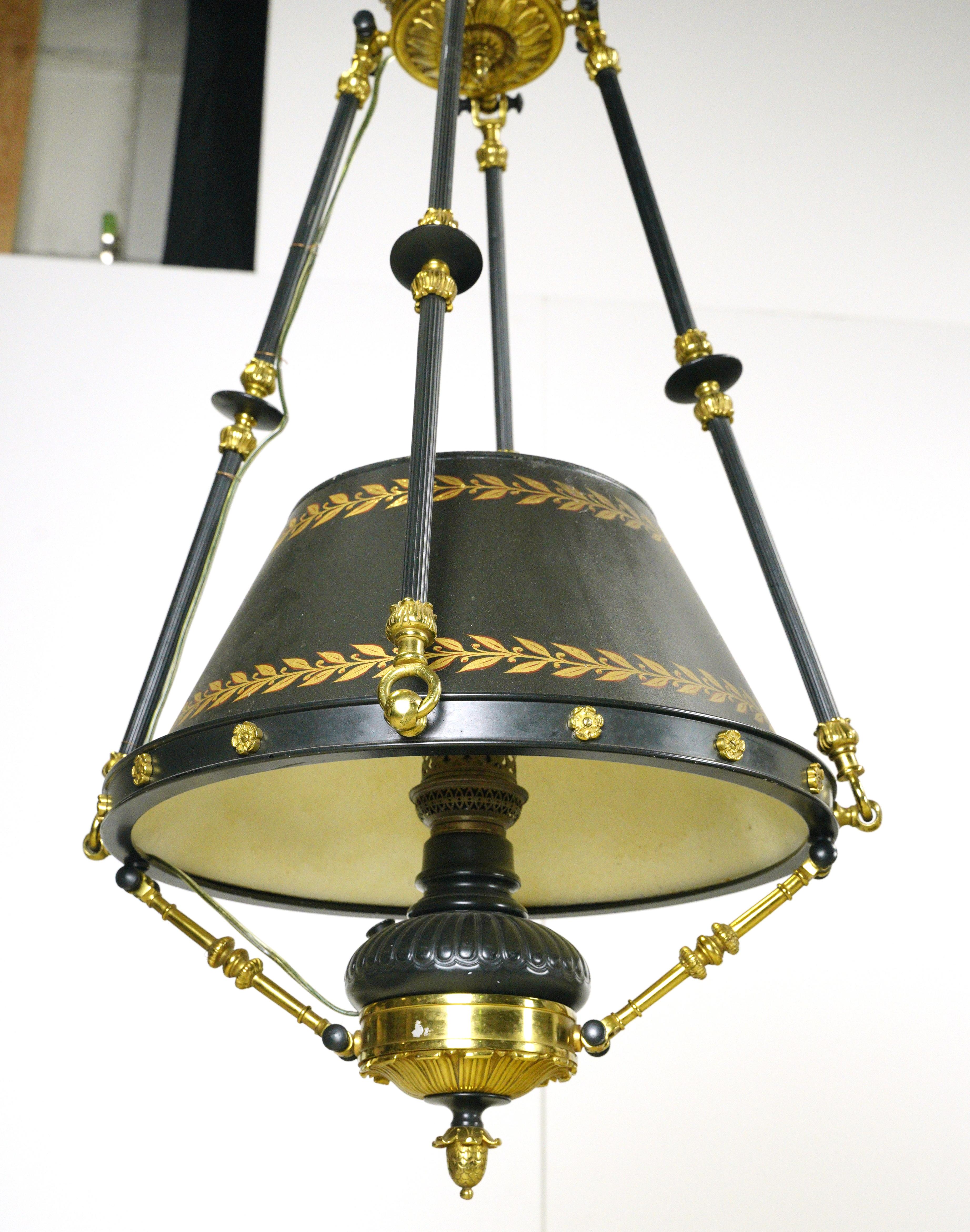 French Empire Brass Steel Pool Table Double Lantern Light For Sale 9