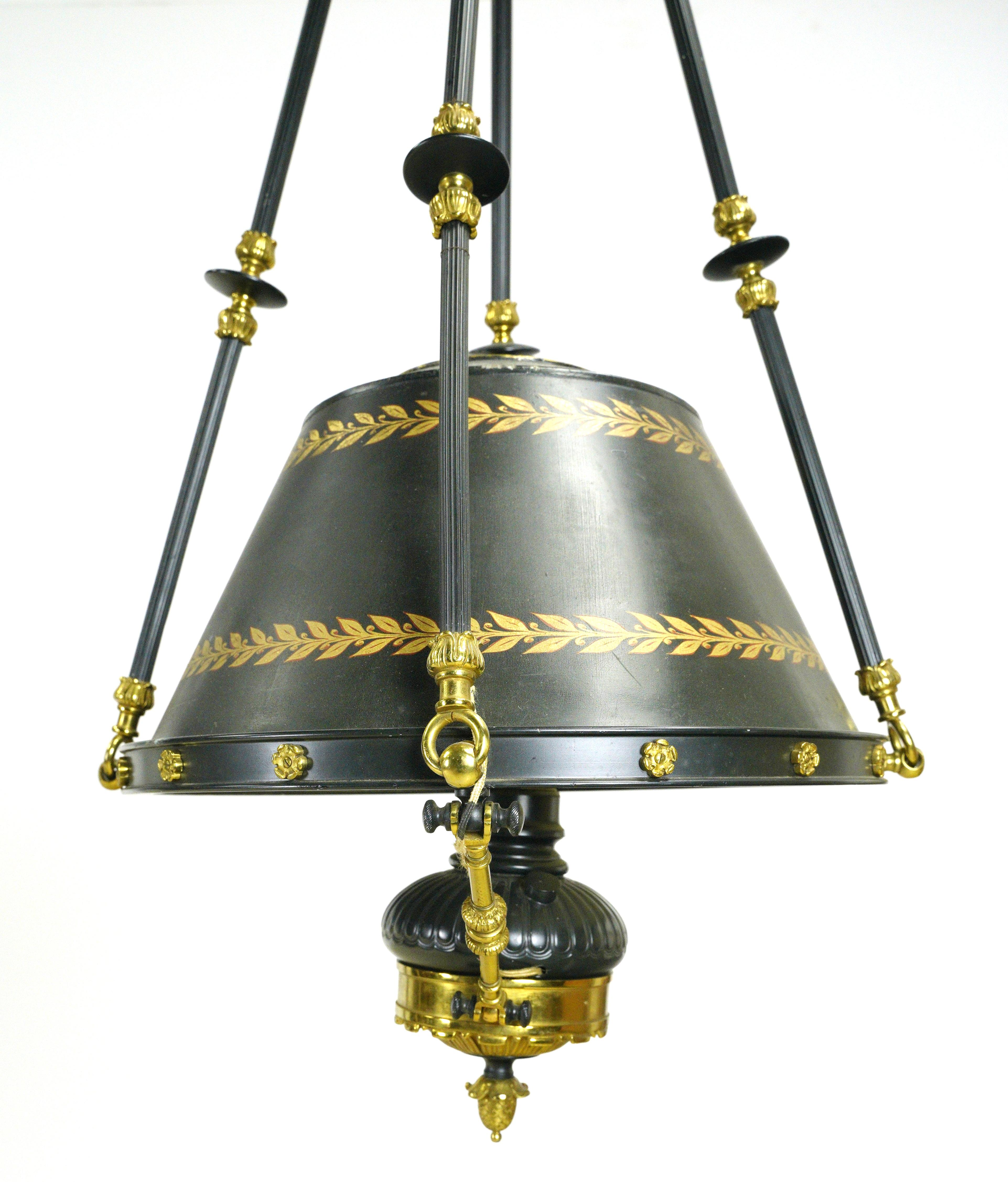 French Empire Brass Steel Pool Table Double Lantern Light For Sale 5