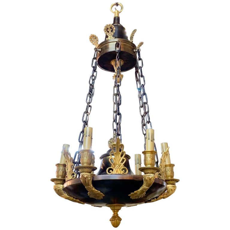 French Empire Bronze 6-Light Small Scale Chandelier