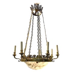 Antique French Empire Bronze and Alabaster Chandelier