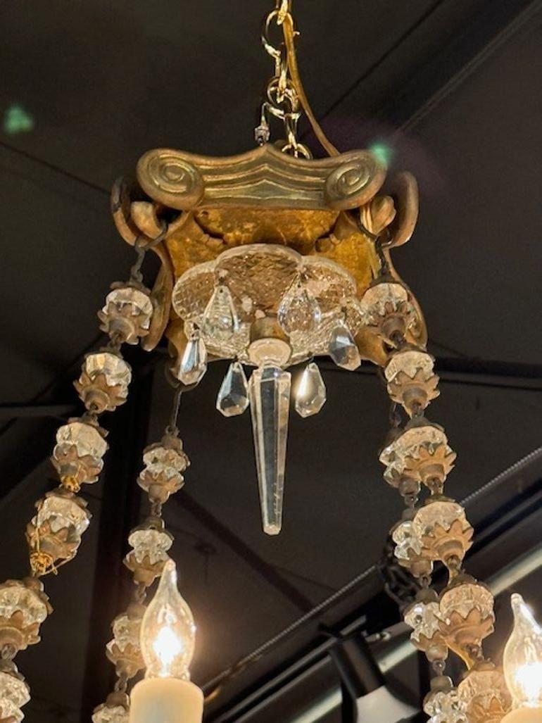 Lustre Empire français à 12 éclairages en bronze et cristal en vente 2