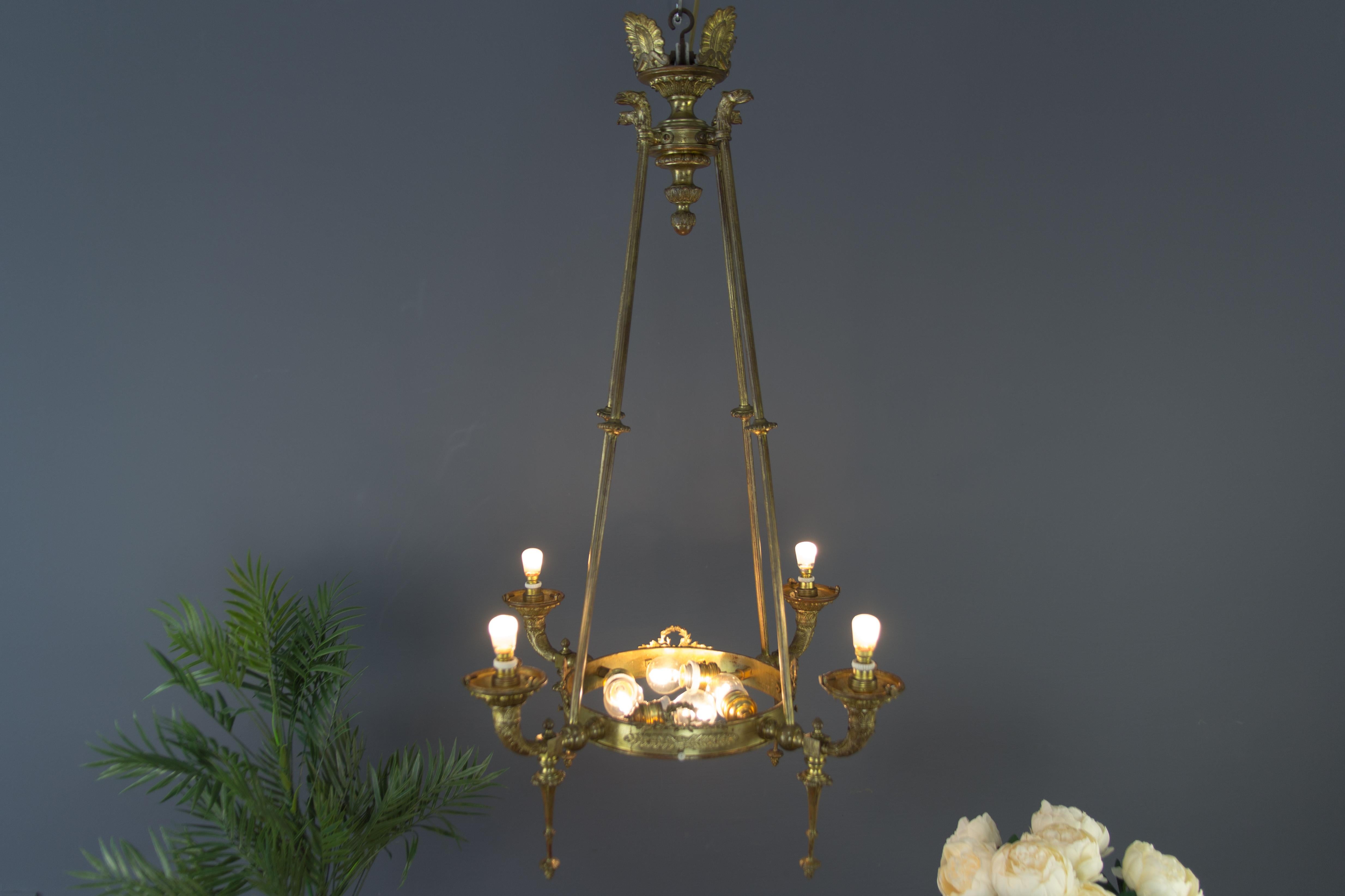 French Empire Style Bronze and Frosted Glass Eight-Light Chandelier 15