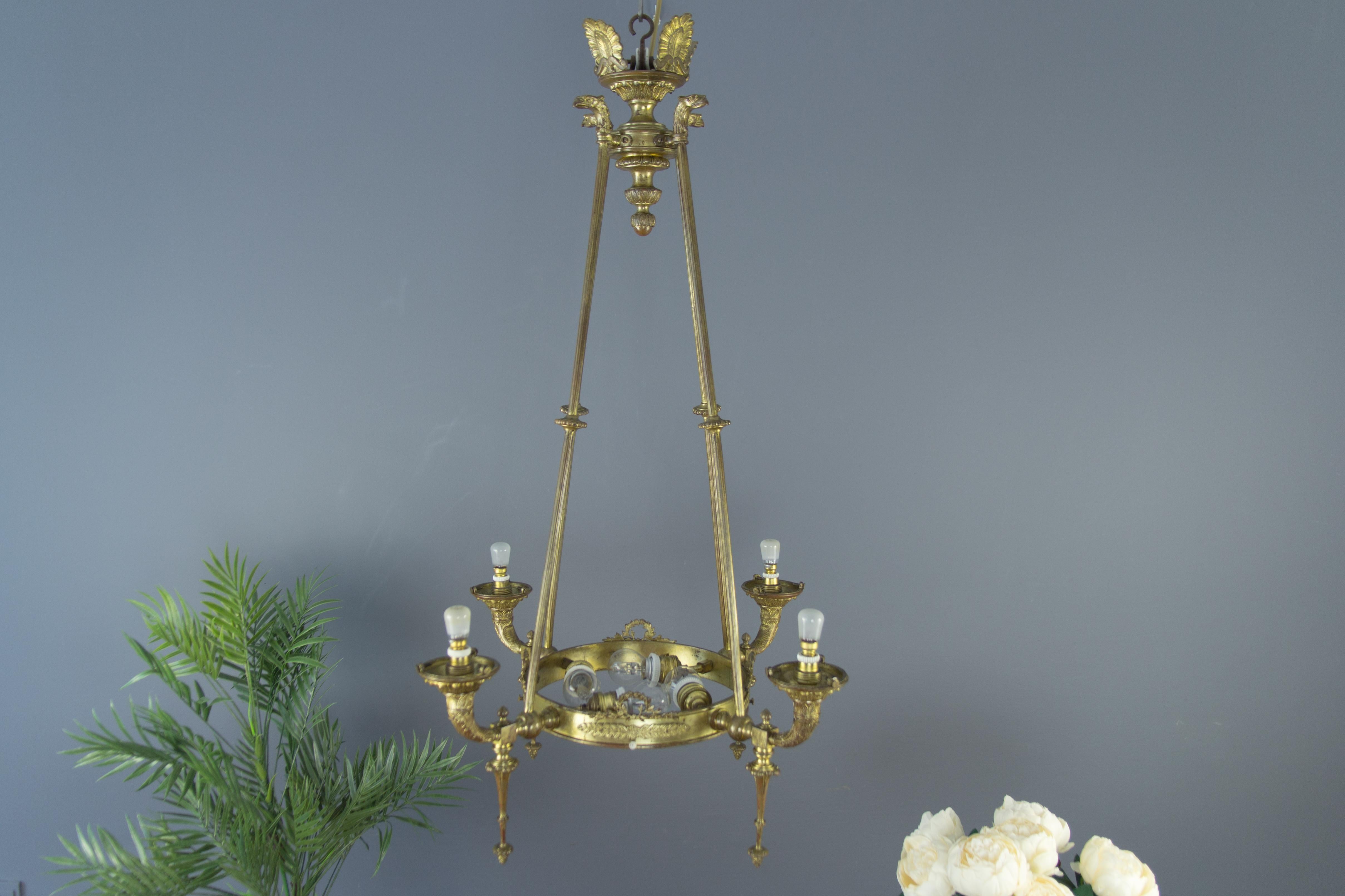 French Empire Style Bronze and Frosted Glass Eight-Light Chandelier 16
