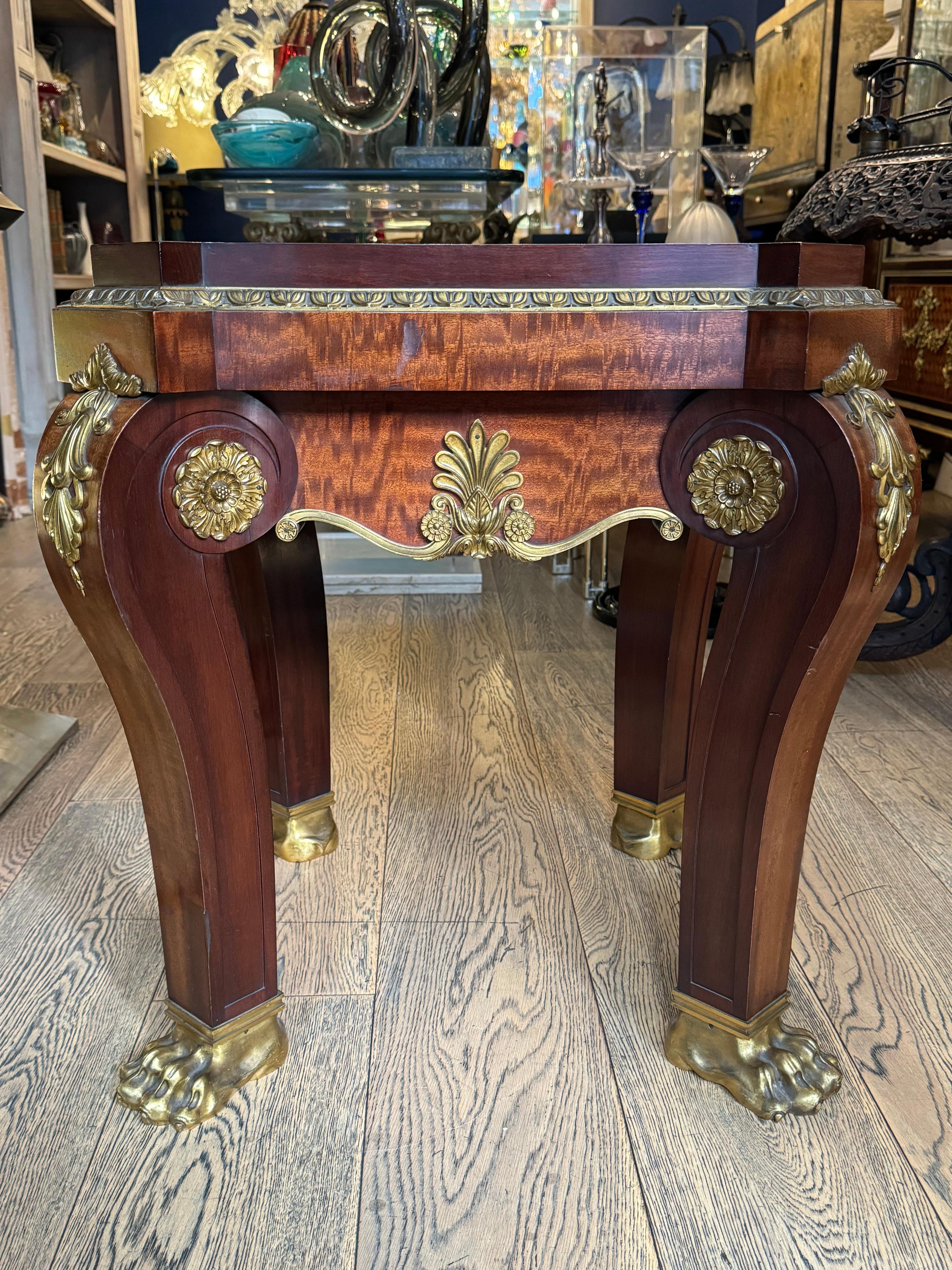 19th Century French Empire Bronze and Mahogany Marble Top Table  For Sale