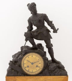 Horloge "Chevalier" en bronze et marbre Empire français