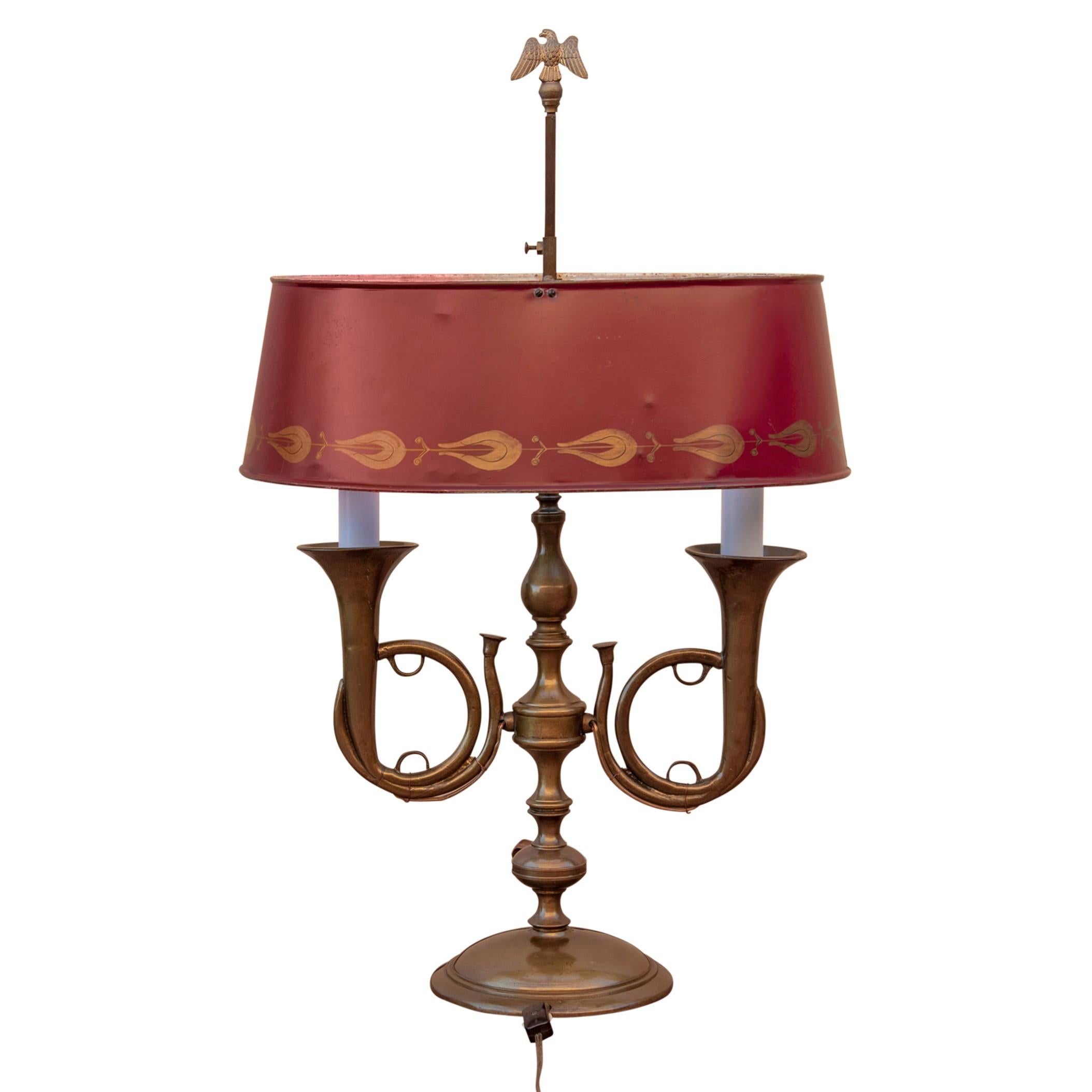 French Empire Bronze and Red Tole Bouillotte Table Lamp 5