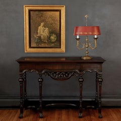 French Empire Bronze and Red Tole Bouillotte Table Lamp