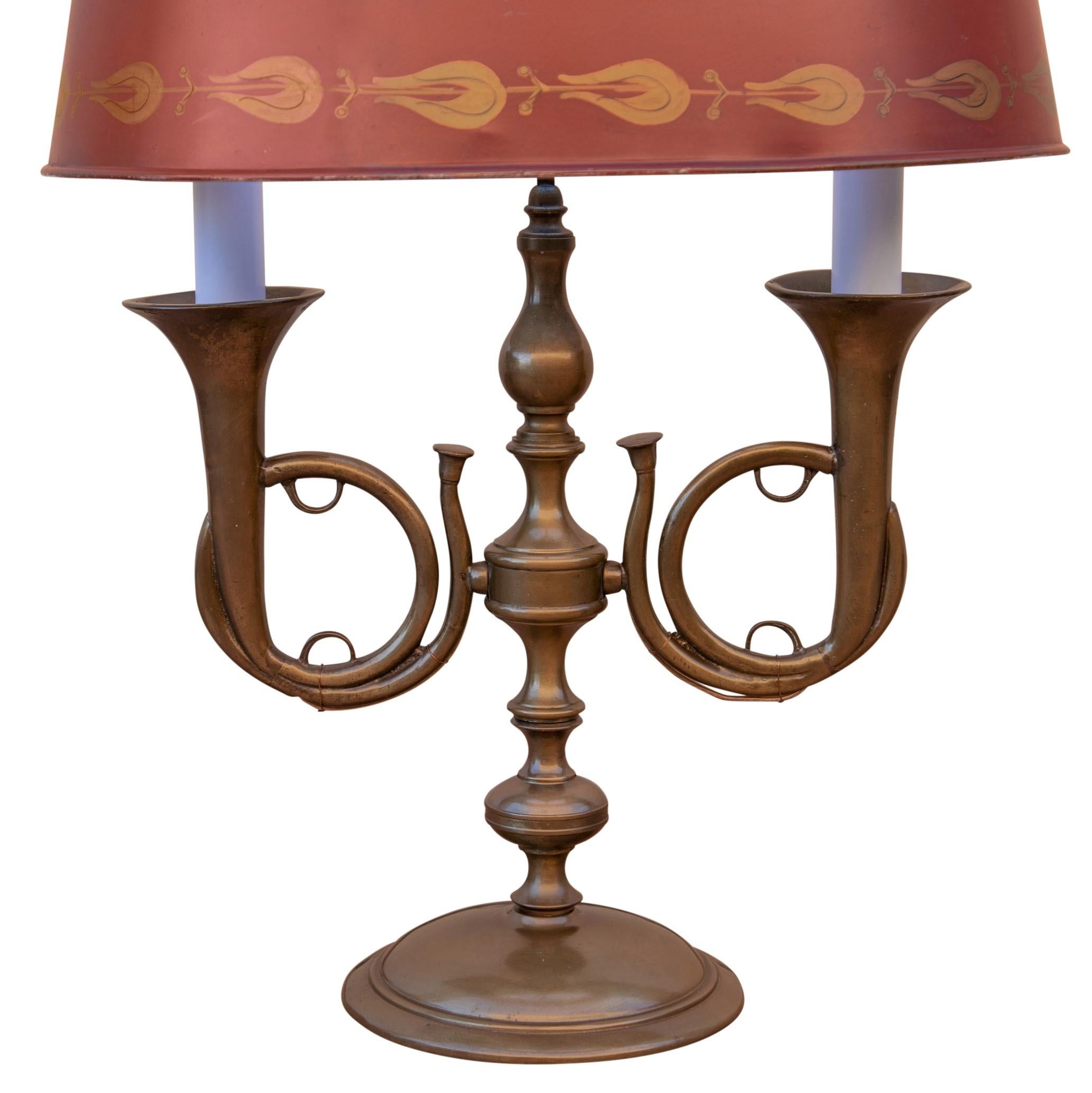 French Empire Bronze and Red Tole Bouillotte Table Lamp 1