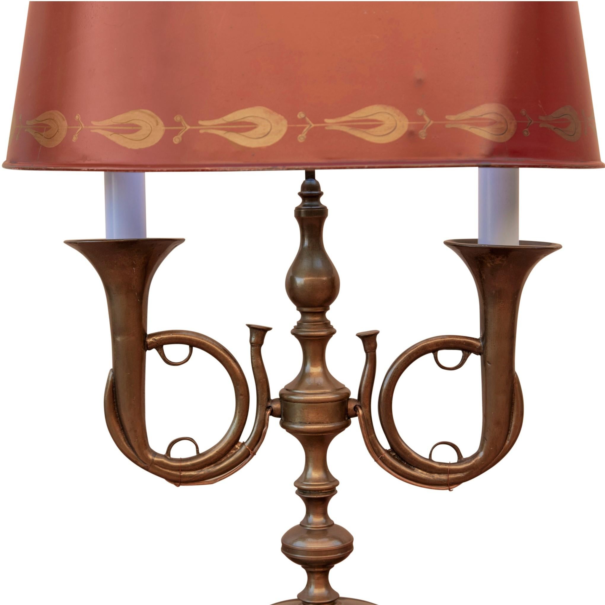 French Empire Bronze and Red Tole Bouillotte Table Lamp 2
