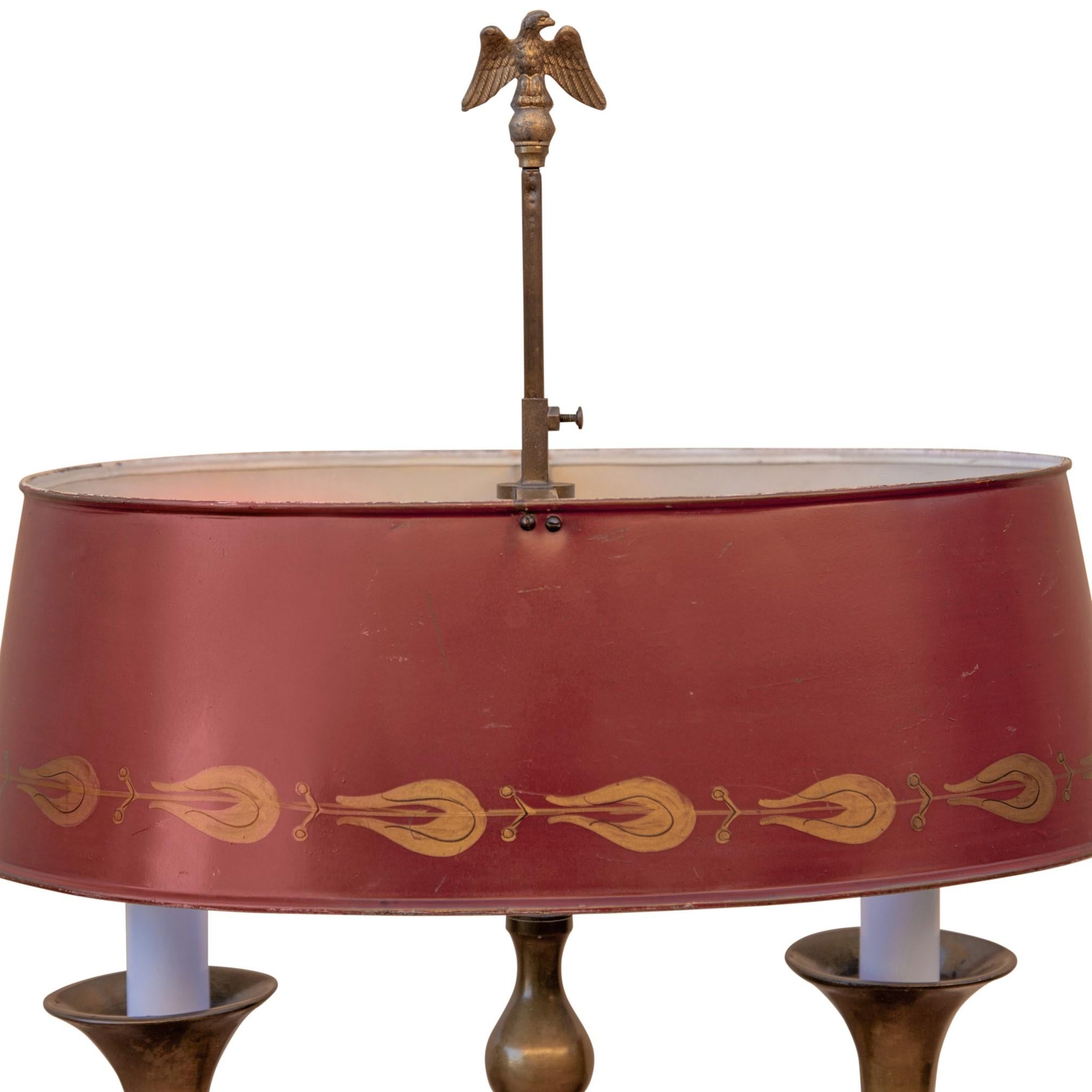 French Empire Bronze and Red Tole Bouillotte Table Lamp 3