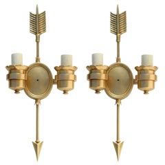 French Empire Duel Arm Bronze Arrow Sconce, Pair