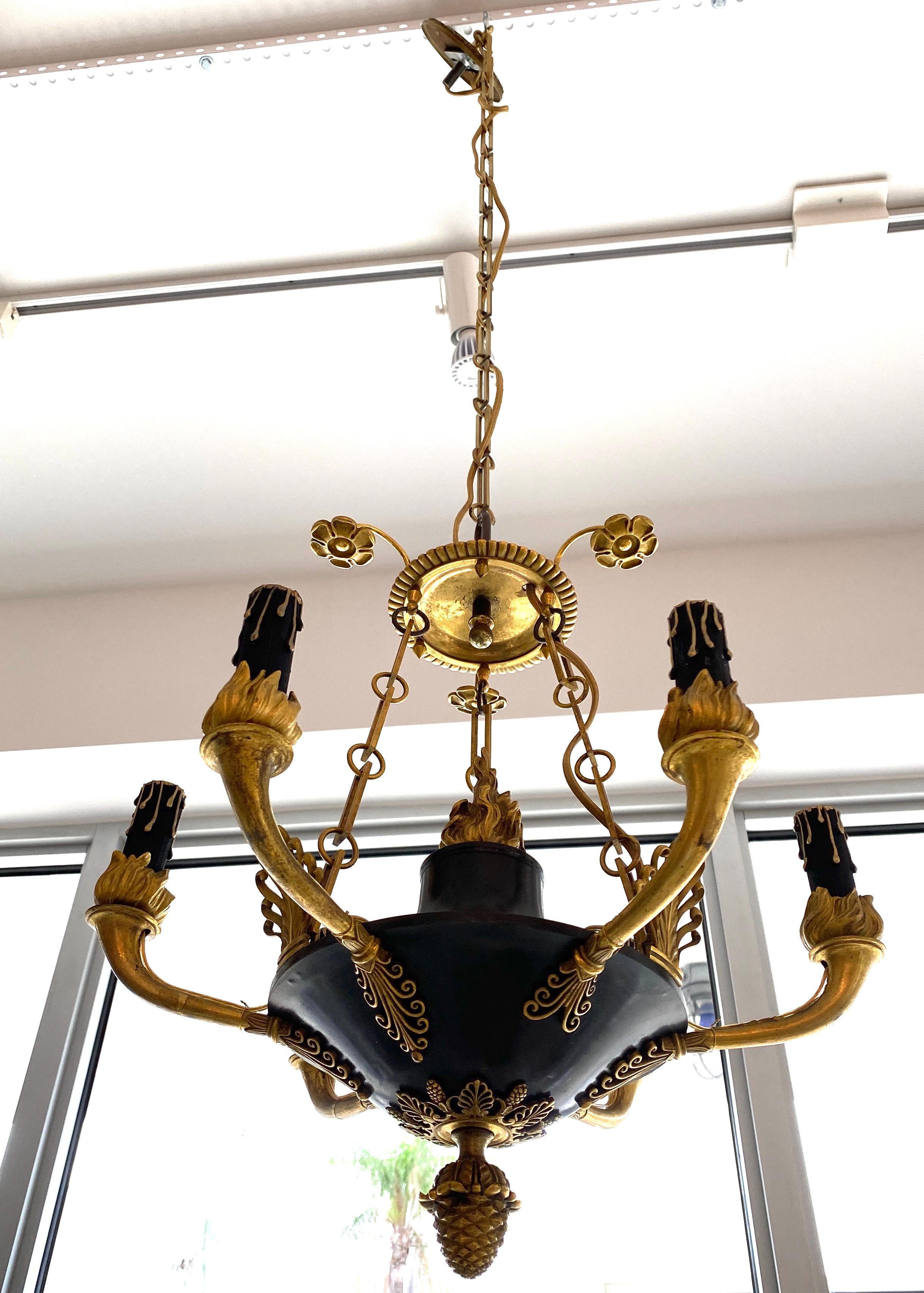 French Empire Bronze Chandelier In Good Condition For Sale In West Palm Beach, FL