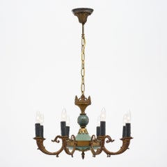 French Empire, Bronze Chandelier, Green, Circa 1920