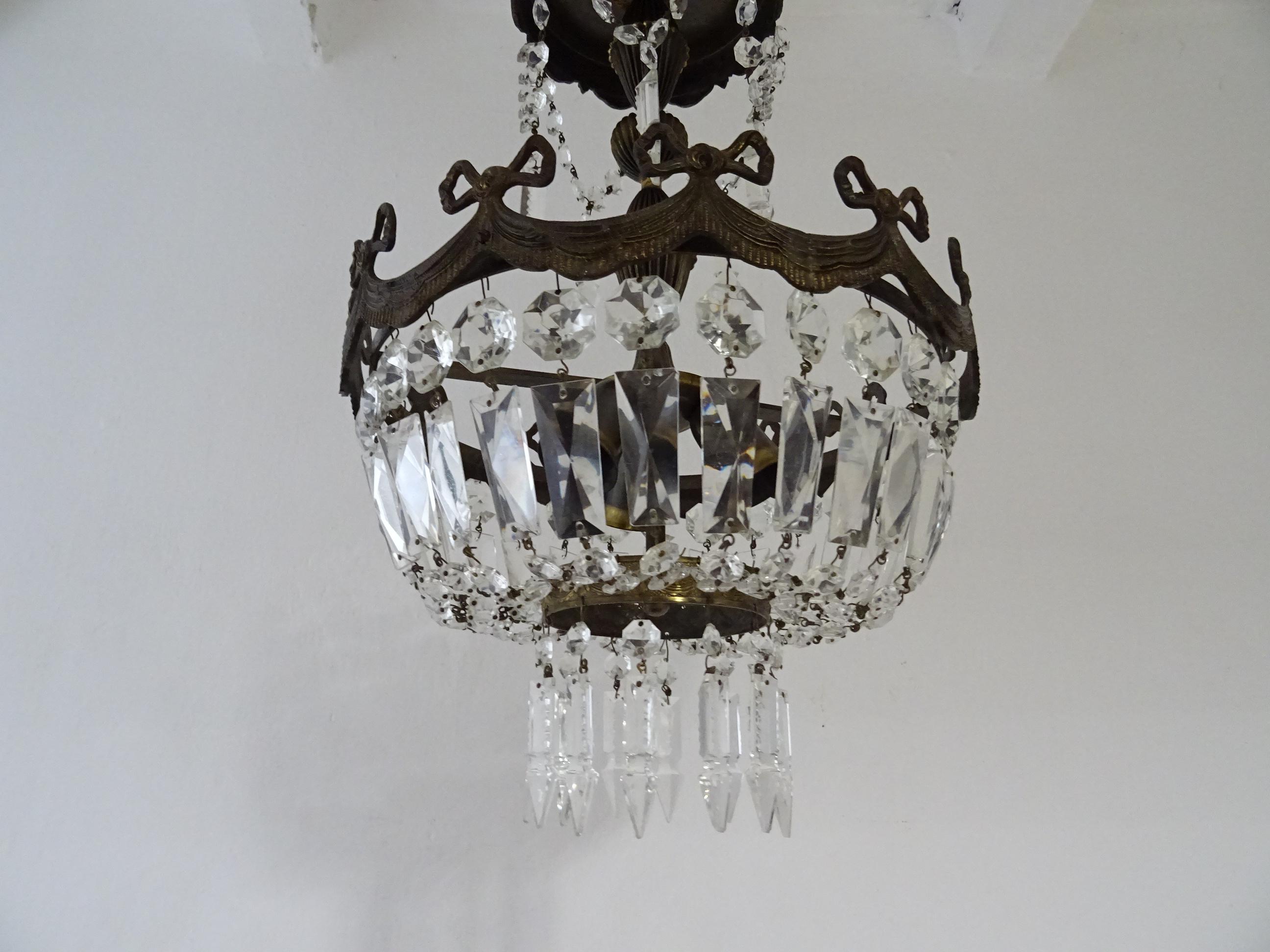 French Empire Bronze Crystal Bows and Flowers Chandelier, circa 1930 For Sale 6