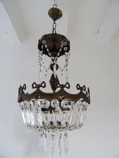 French Empire Bronze Crystal Bows and Flowers Chandelier, circa 1930