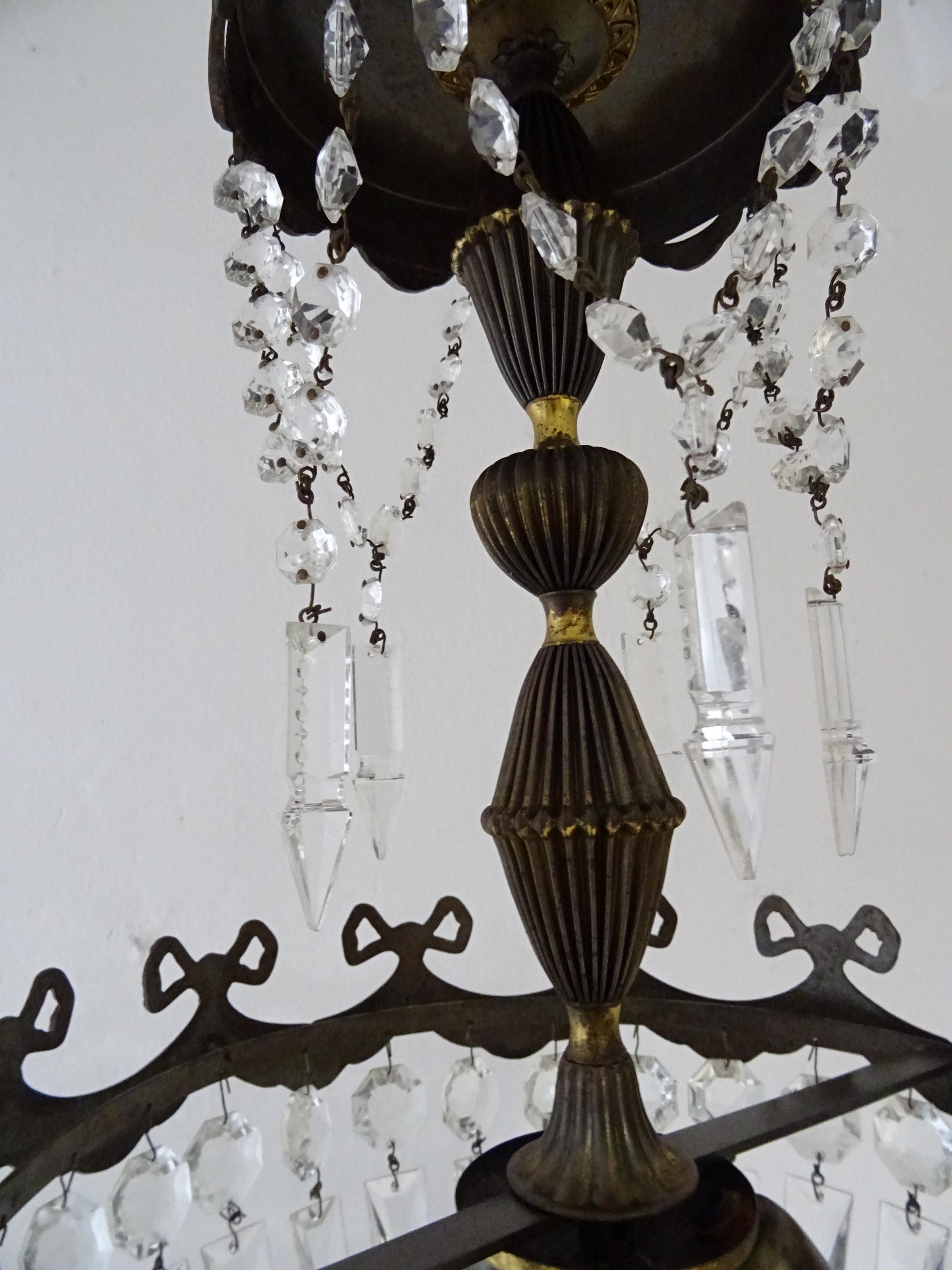 French Empire Bronze Crystal Bows and Flowers Chandelier, circa 1930 For Sale 1