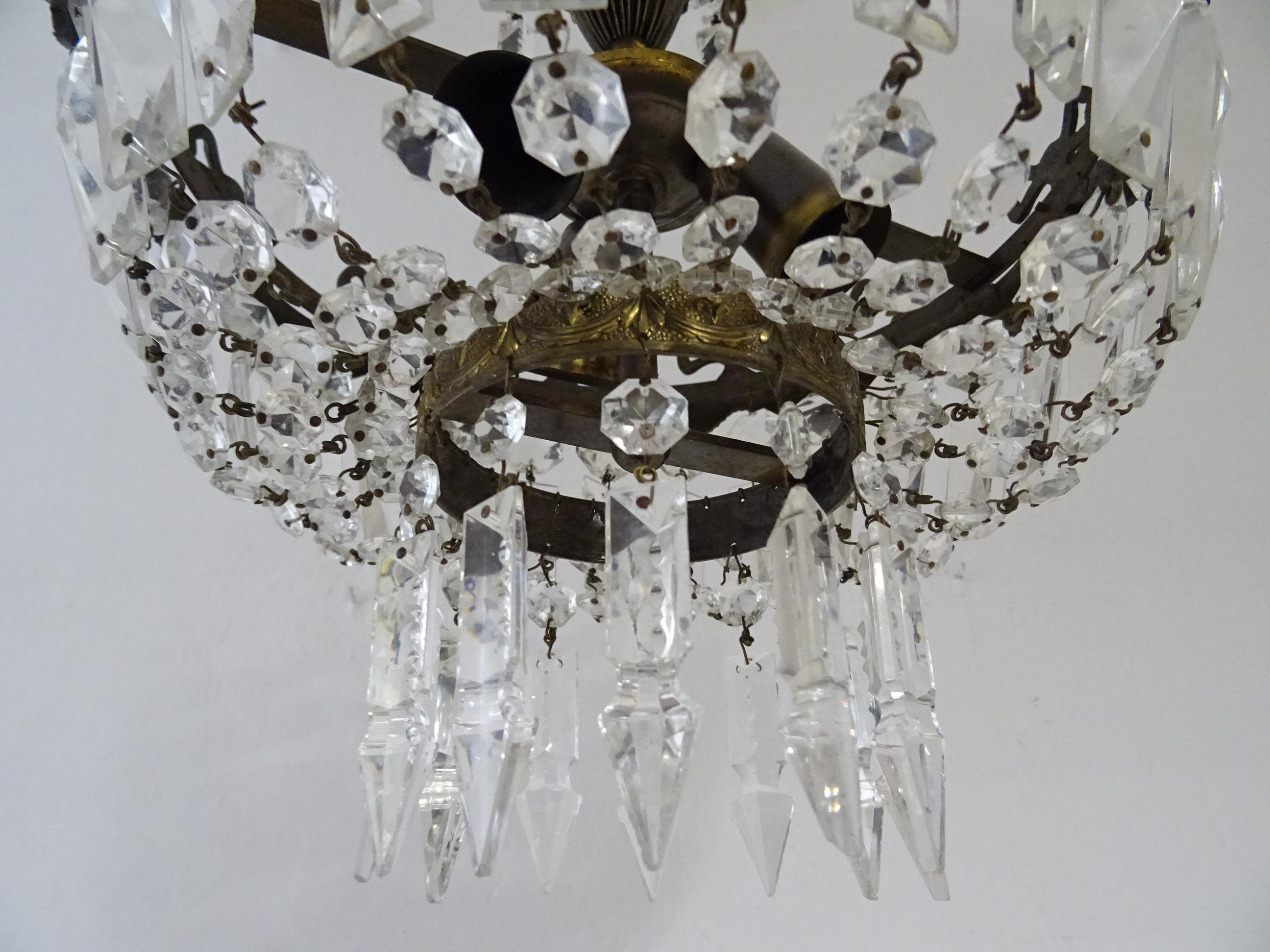 French Empire Bronze Crystal Bows and Flowers Chandelier, circa 1930 For Sale 5
