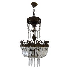 French Empire Bronze Crystal Bows and Flowers Chandelier, circa 1930
