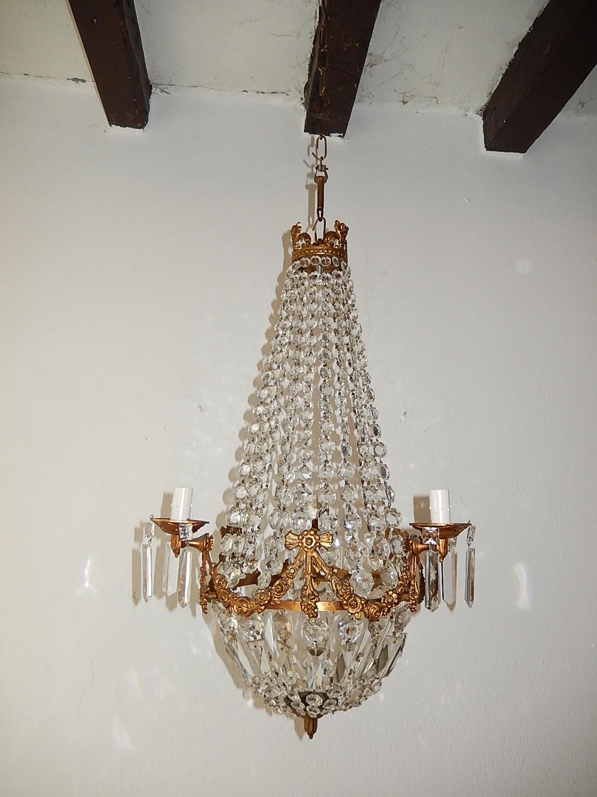 French Empire Bronze Crystal Bows Chandelier  8