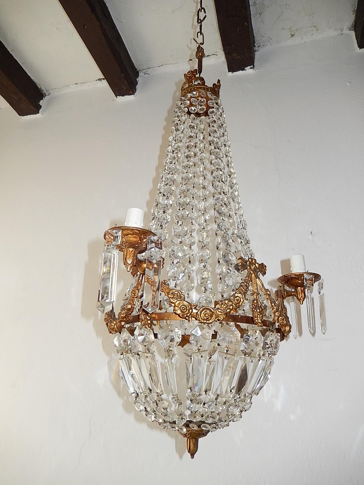 French Empire Bronze Crystal Bows Chandelier  In Good Condition In Modena (MO), Modena (Mo)