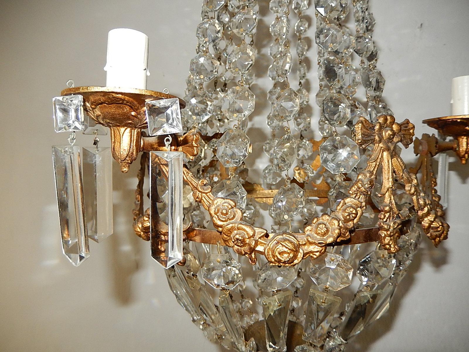 Mid-20th Century French Empire Bronze Crystal Bows Chandelier 