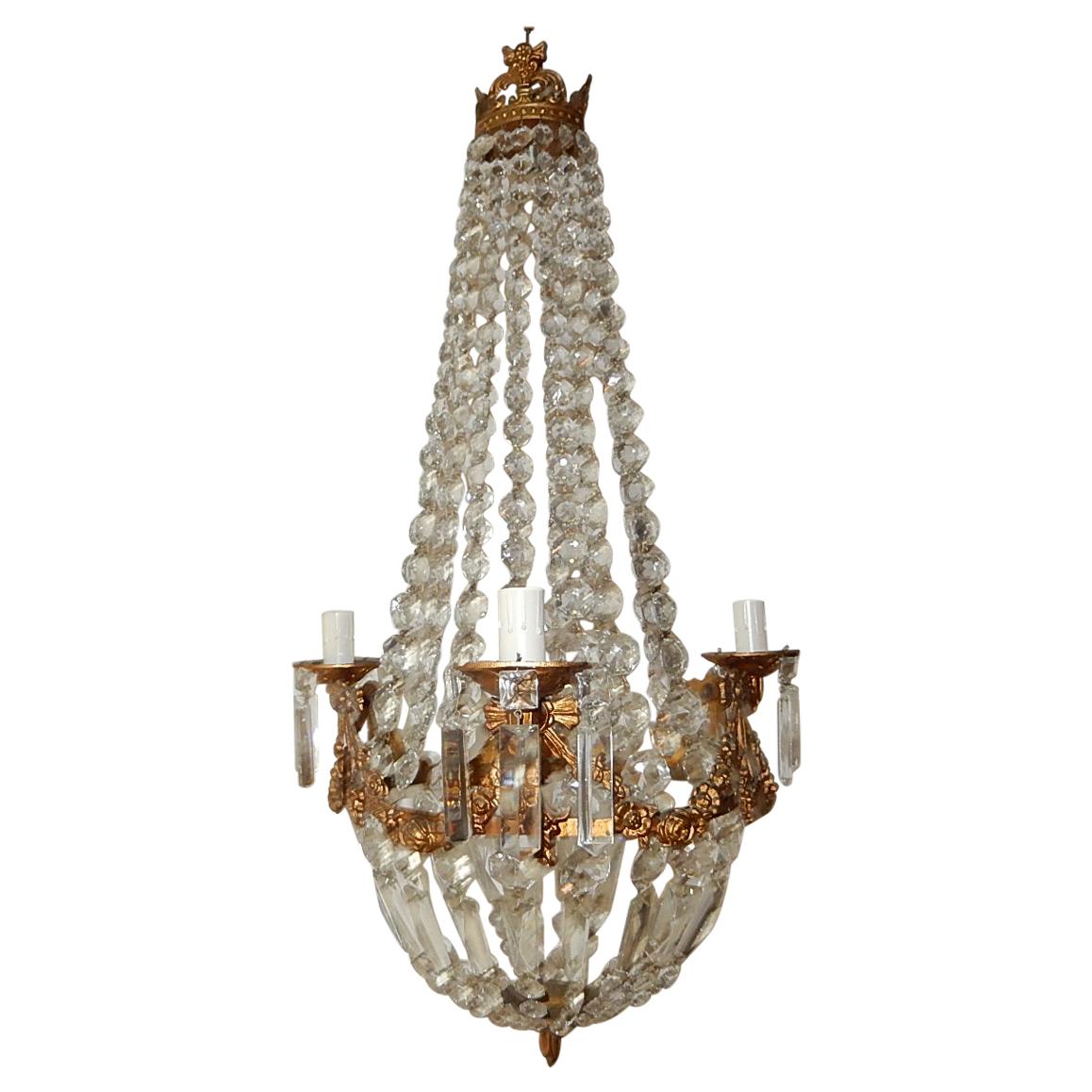 French Empire Bronze Crystal Bows Chandelier 