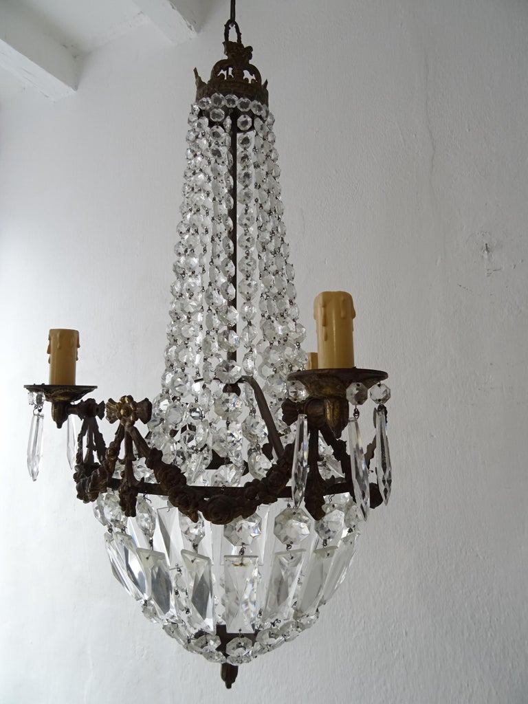 French Empire Bronze Crystal Bows Chandelier, c 1930 For Sale at 1stDibs