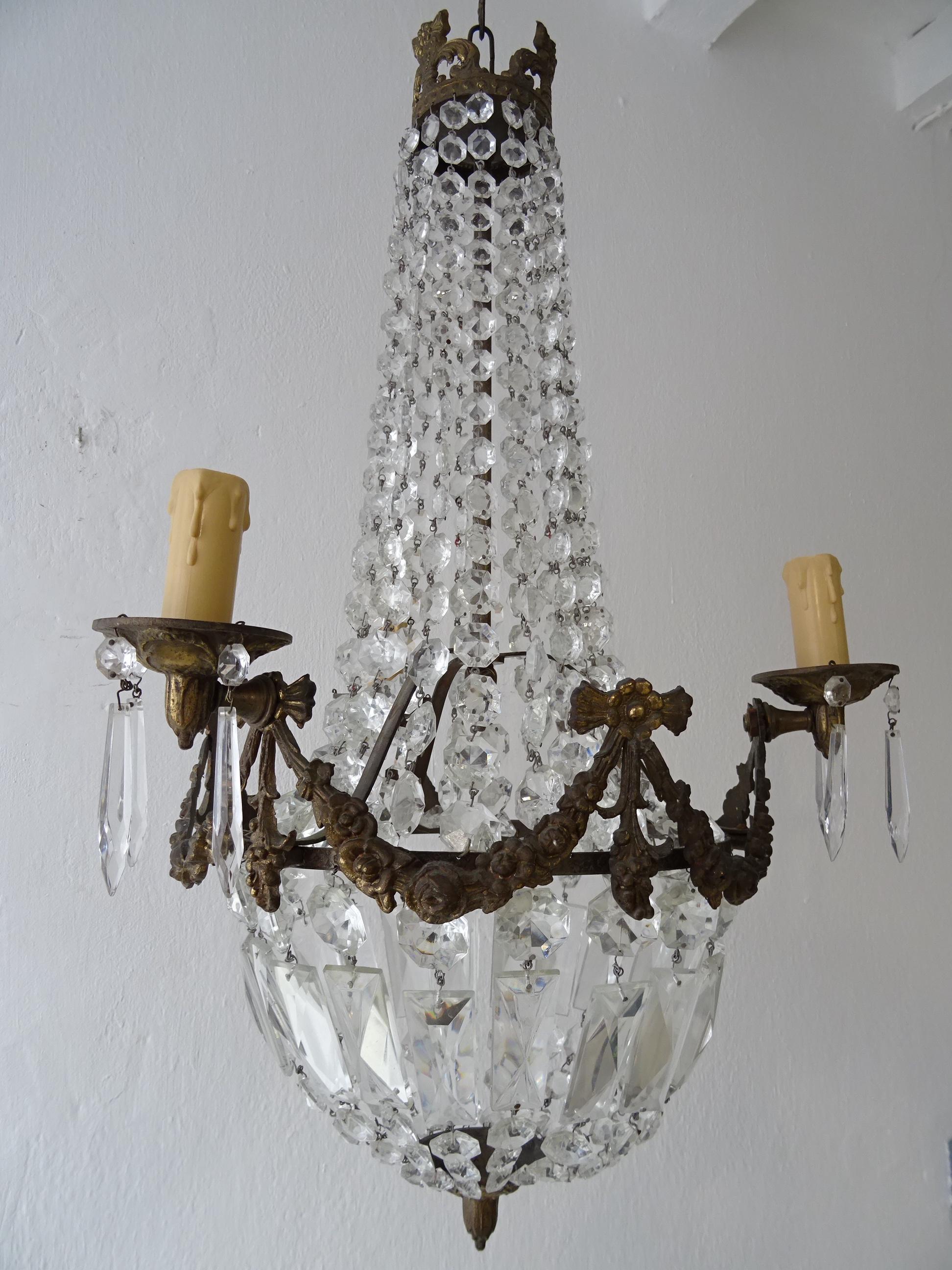 French Empire Bronze Crystal Bows Chandelier, c 1930 In Good Condition In Modena (MO), Modena (Mo)