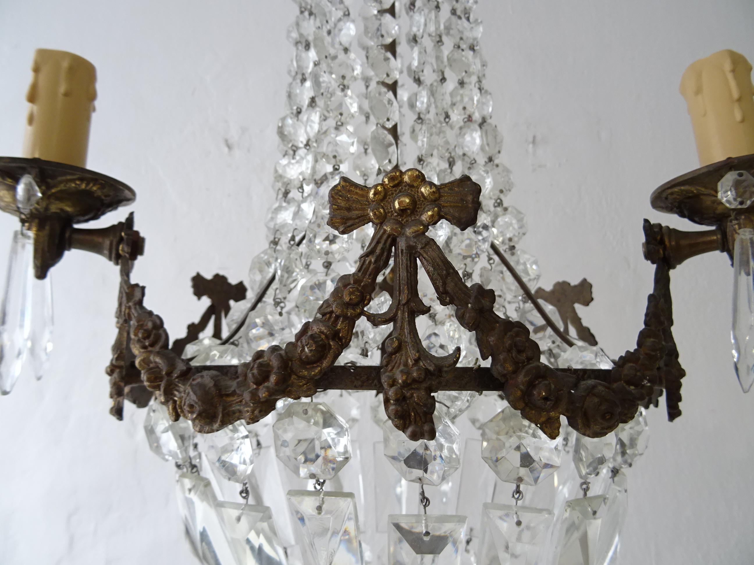 Mid-20th Century French Empire Bronze Crystal Bows Chandelier, c 1930