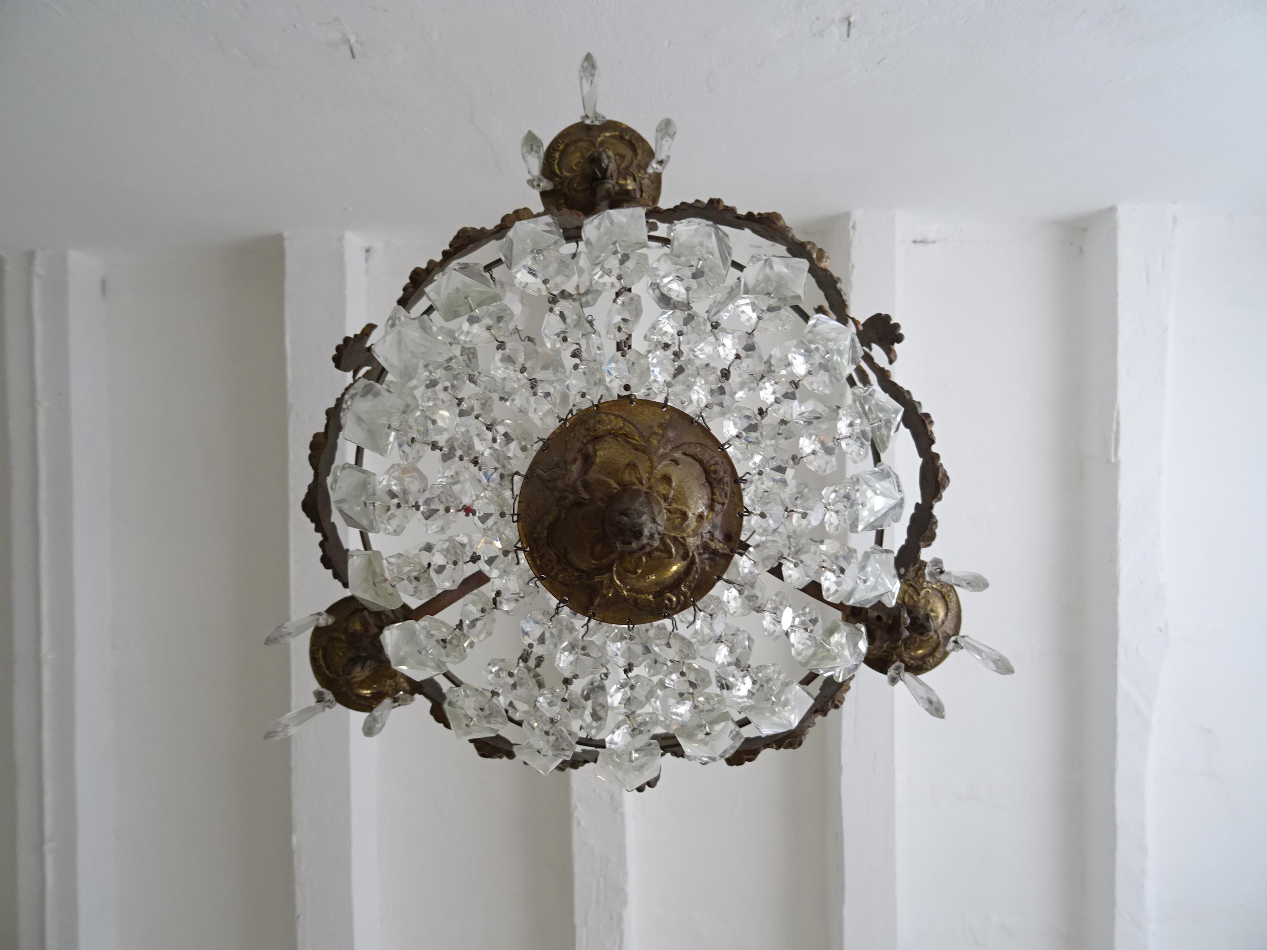 French Empire Bronze Crystal Bows Chandelier, c 1930 2