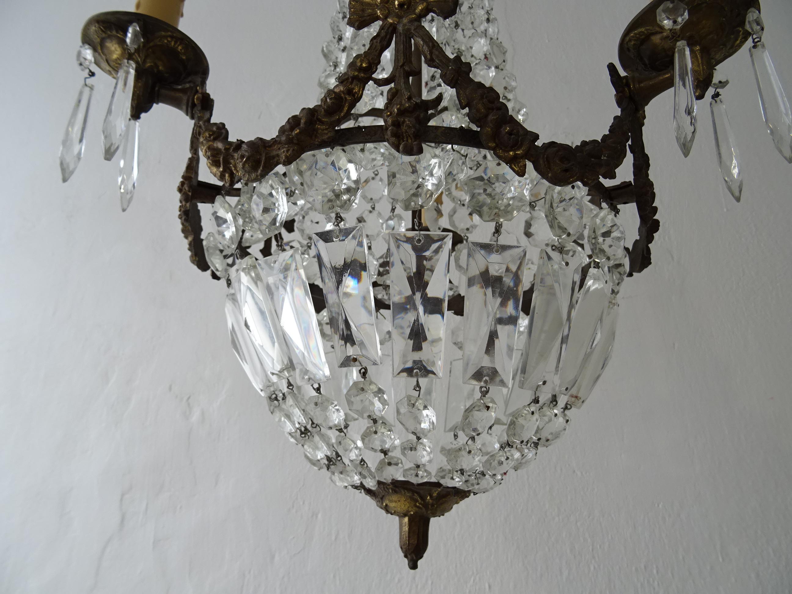French Empire Bronze Crystal Bows Chandelier, c 1930 3