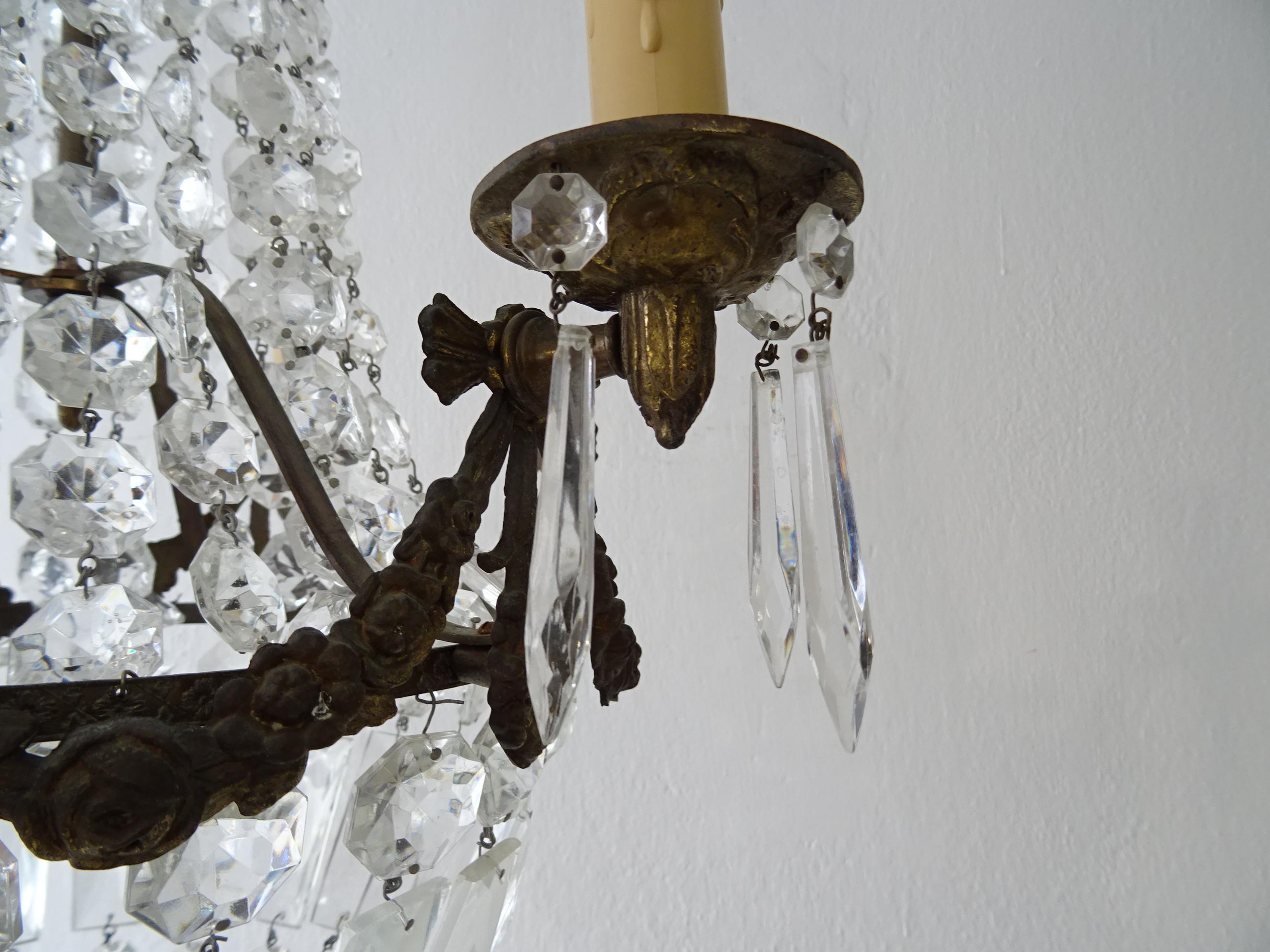 French Empire Bronze Crystal Bows Chandelier, c 1930 5