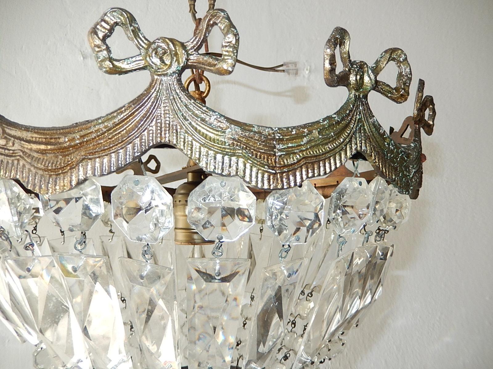 Mid-20th Century French Empire Bronze Crystal Bows Flushmount Chandelier, circa 1930